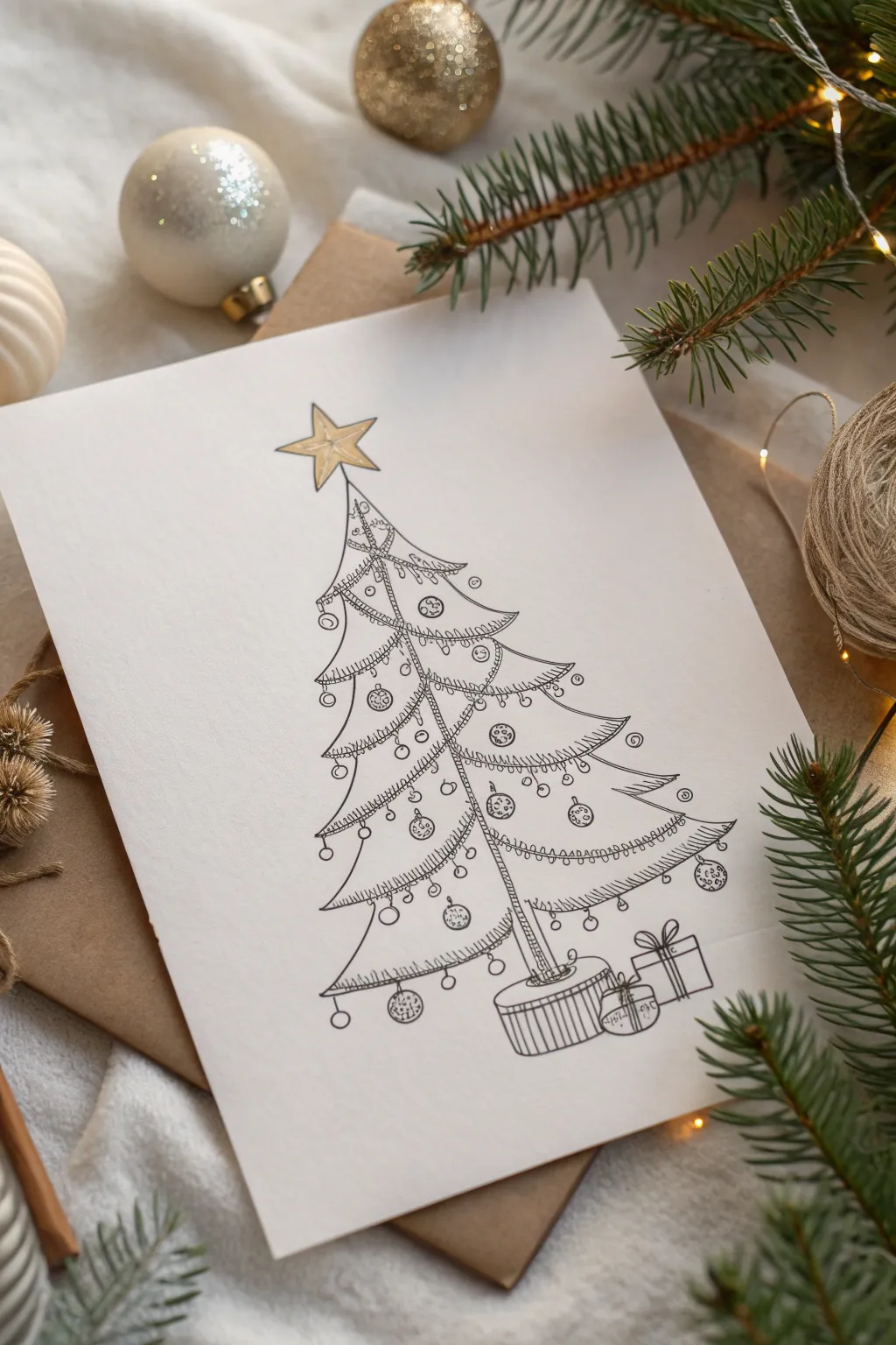 Embrace the beauty of simplicity with this charming Scandinavian-inspired Christmas tree drawing, perfect for the holiday season.