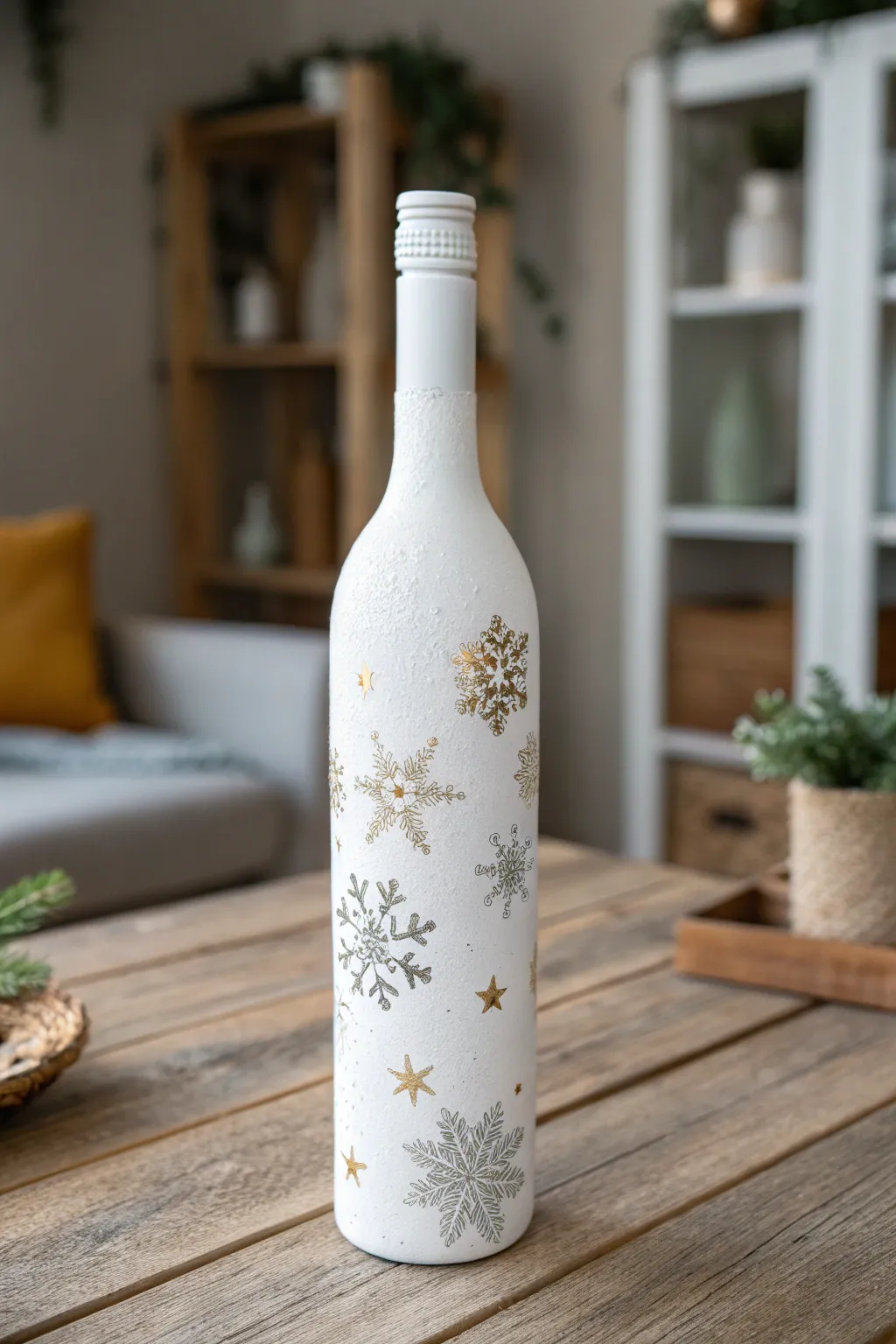 Transform your space with these chic, painted wine bottle centerpieces—perfect for a minimalist Christmas vibe.