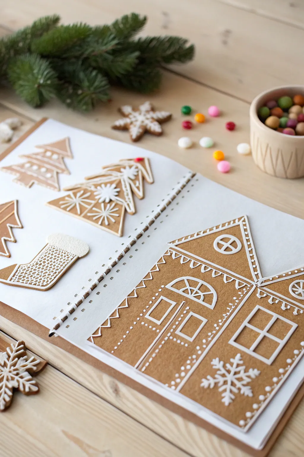 Capture the sweetness of the season with a charming gingerbread house scrapbook layout, where minimalist elegance meets playful creativity.