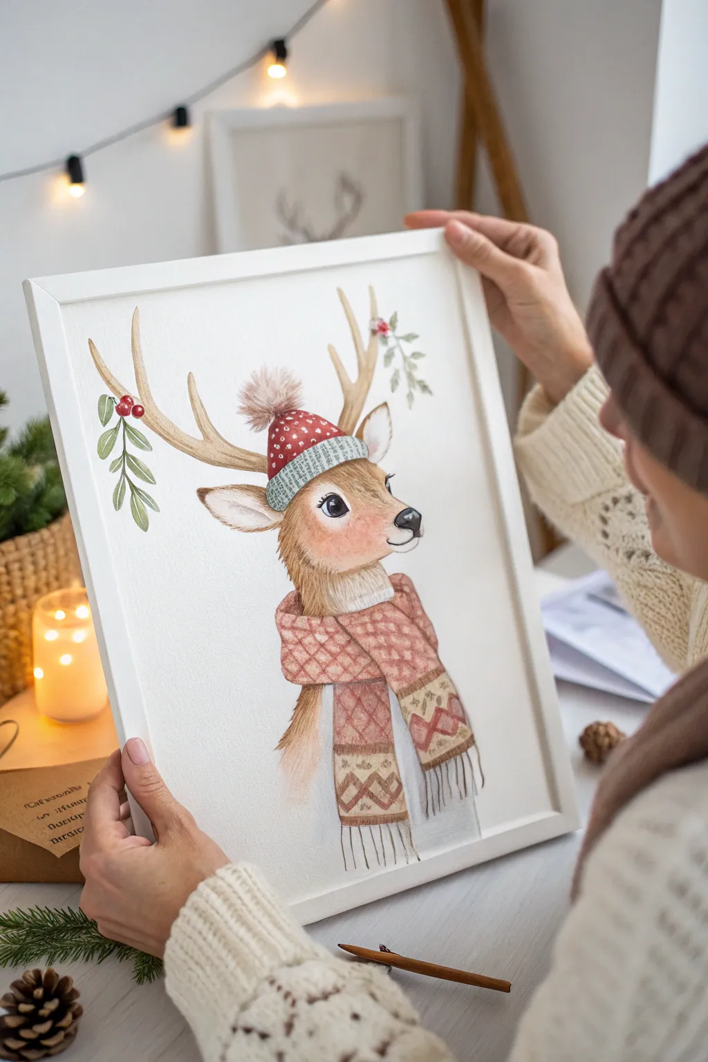 Bring a touch of whimsy to your holiday decor with this charming watercolor reindeer, perfect for adding a cozy, minimalist vibe.