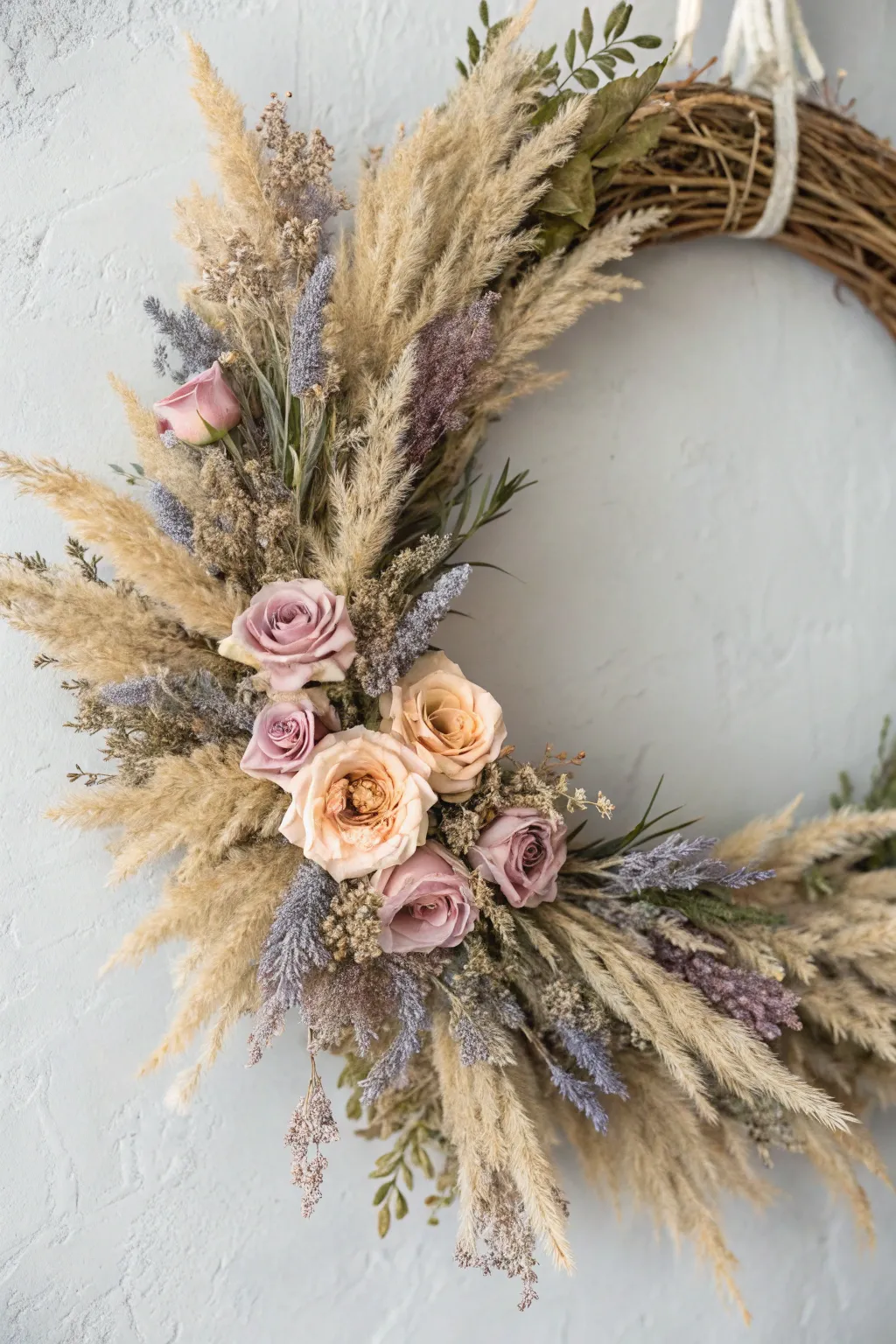 Embrace the timeless beauty of dried flowers this holiday season with a minimalist Christmas wreath that exudes Scandinavian elegance and boho charm.