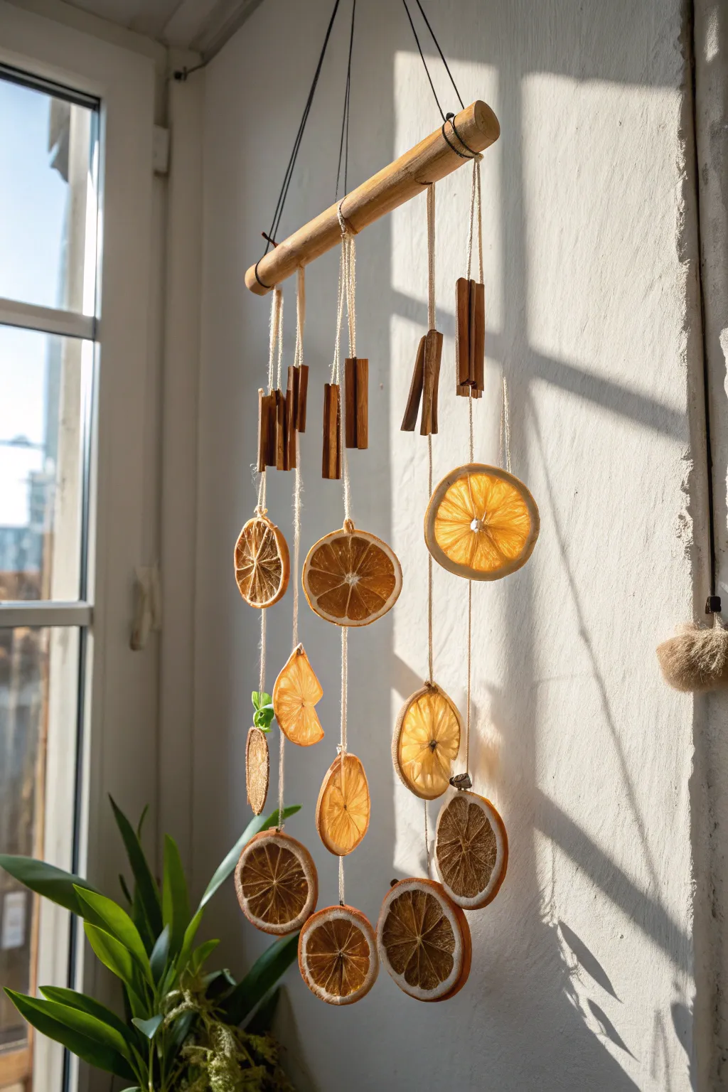 Capture the essence of nature with this charming cinnamon and citrus mobile, adding warmth and elegance to any space.