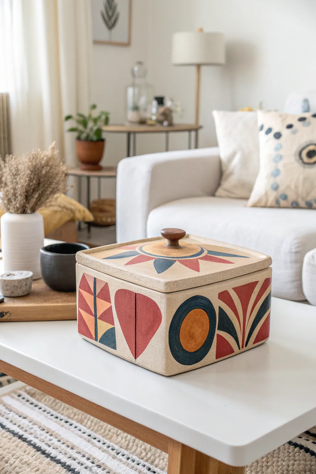 Add a splash of creativity to your space with this stunning abstract art clay box.