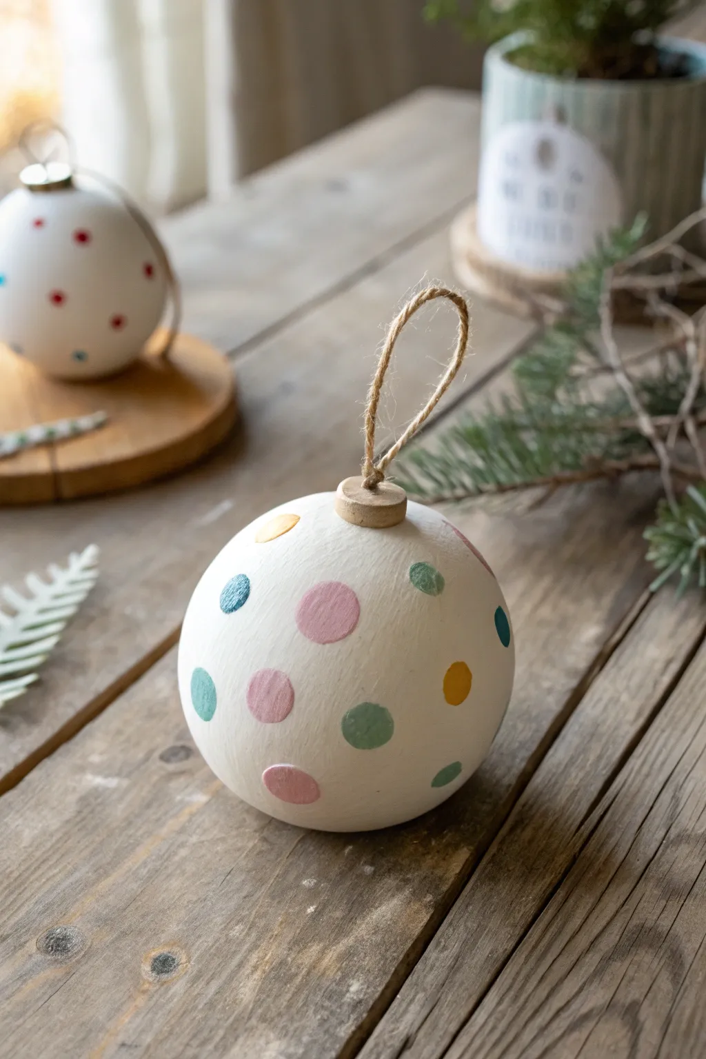 Add a pop of joy with playful polka dots on minimalist clay ornaments!