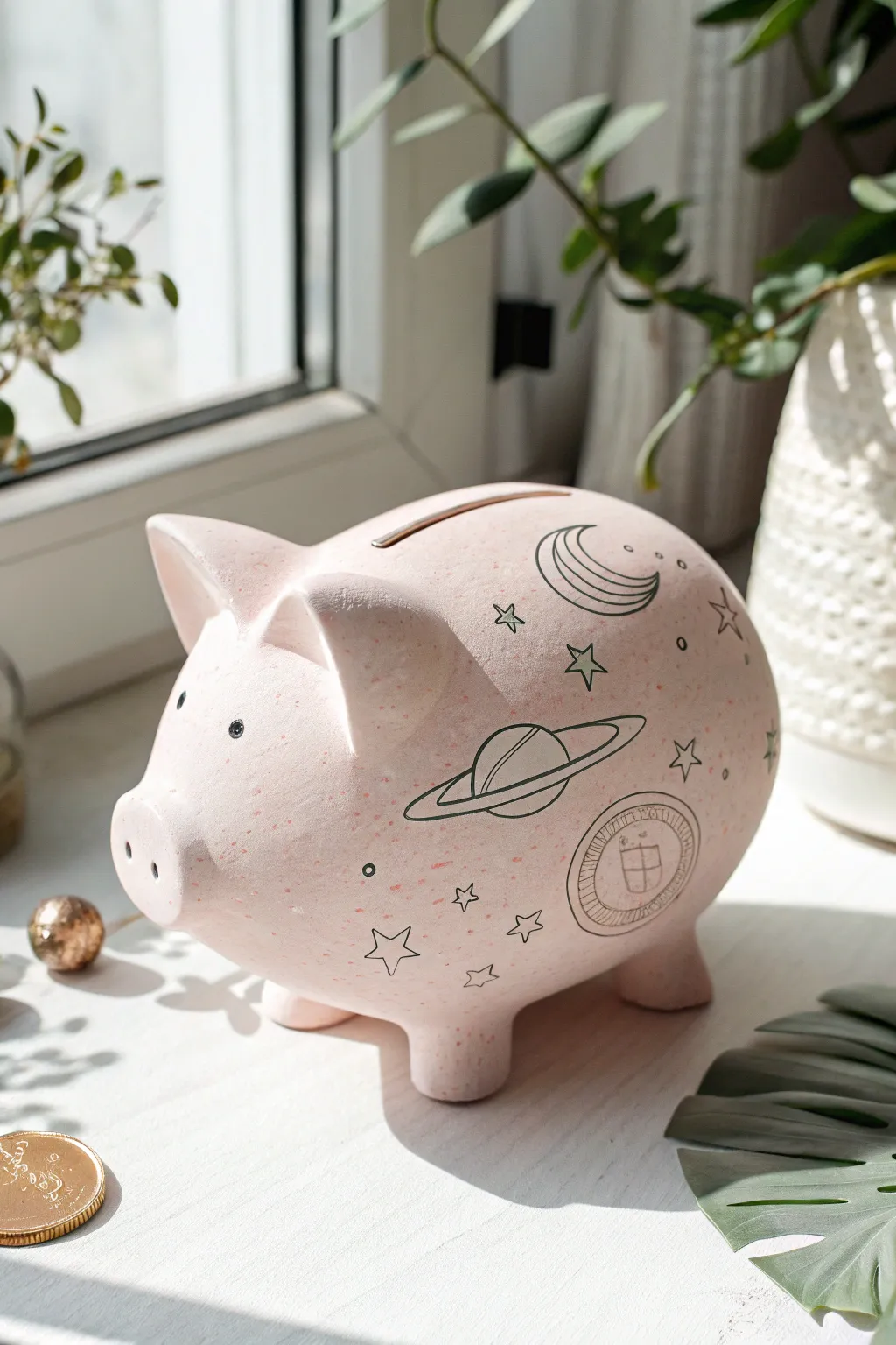 Launch your savings into orbit with this charming rocket ship piggy bank, designed for dreamers and adventurers alike.