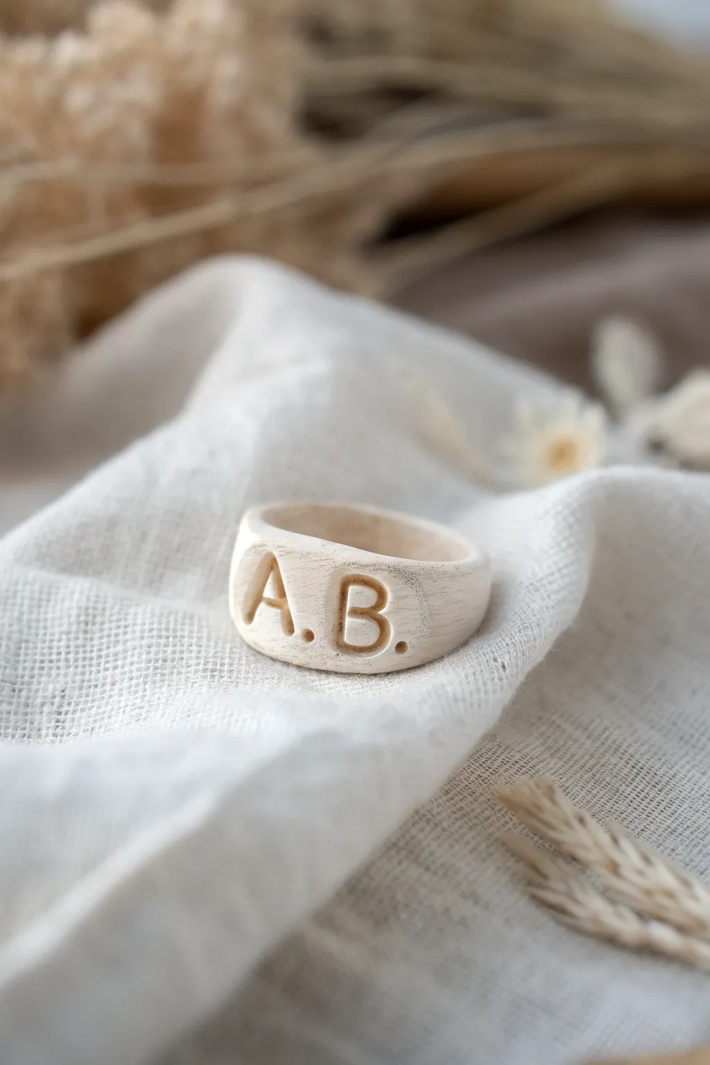 Embrace elegance with a personalized clay ring—your initials, your unique style.