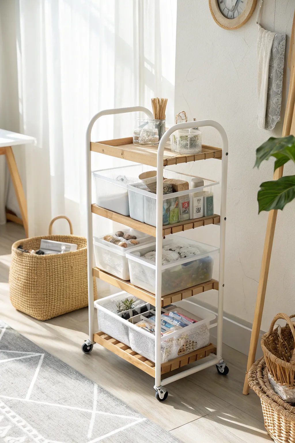 Effortless organization on wheels: your crafting companion with Scandinavian charm.