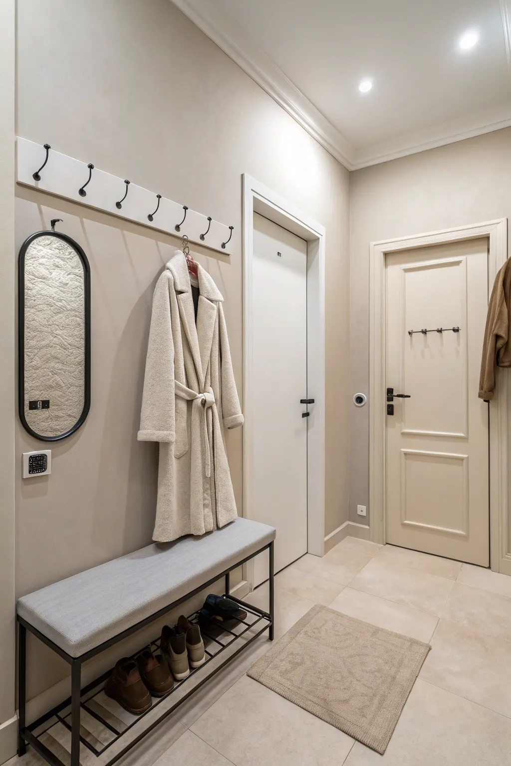 Minimalism can create a serene and uncluttered cloakroom.