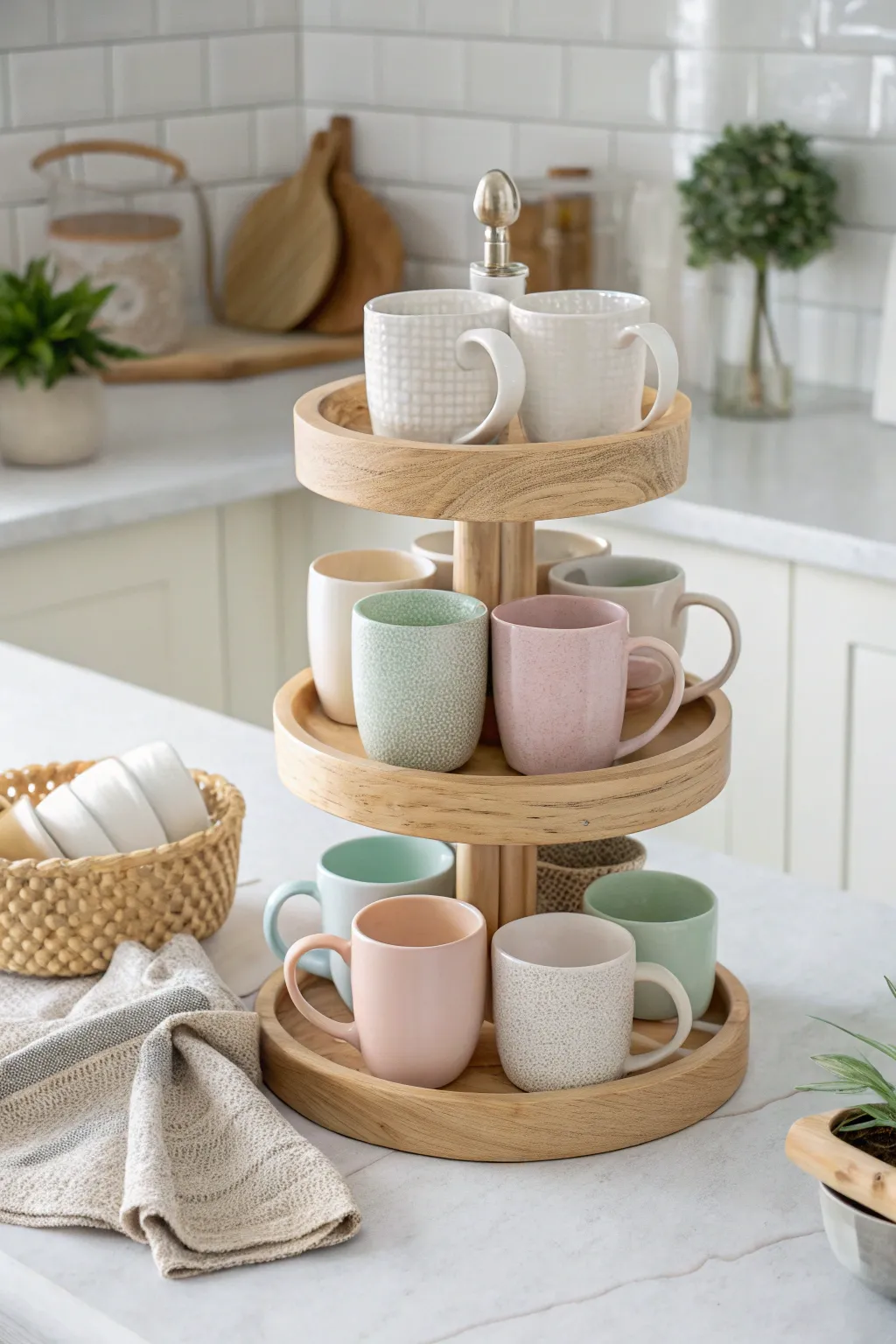 Elevate your kitchen style with a chic Lazy Susan mug organizer: where functionality meets aesthetic charm.