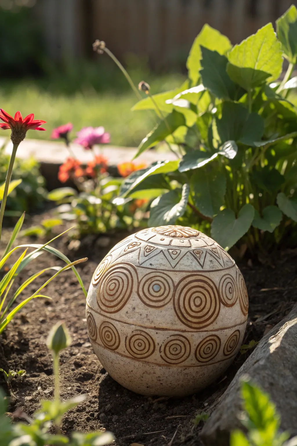 Elegant hydration for your garden: Handcrafted coil watering globes bring beauty and practicality to plant care.