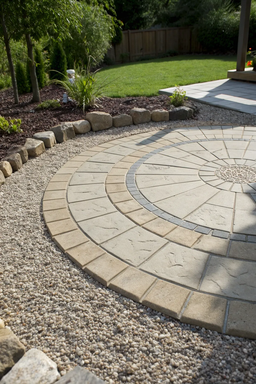 Experience the art of outdoor living with a stunning circular patio design.