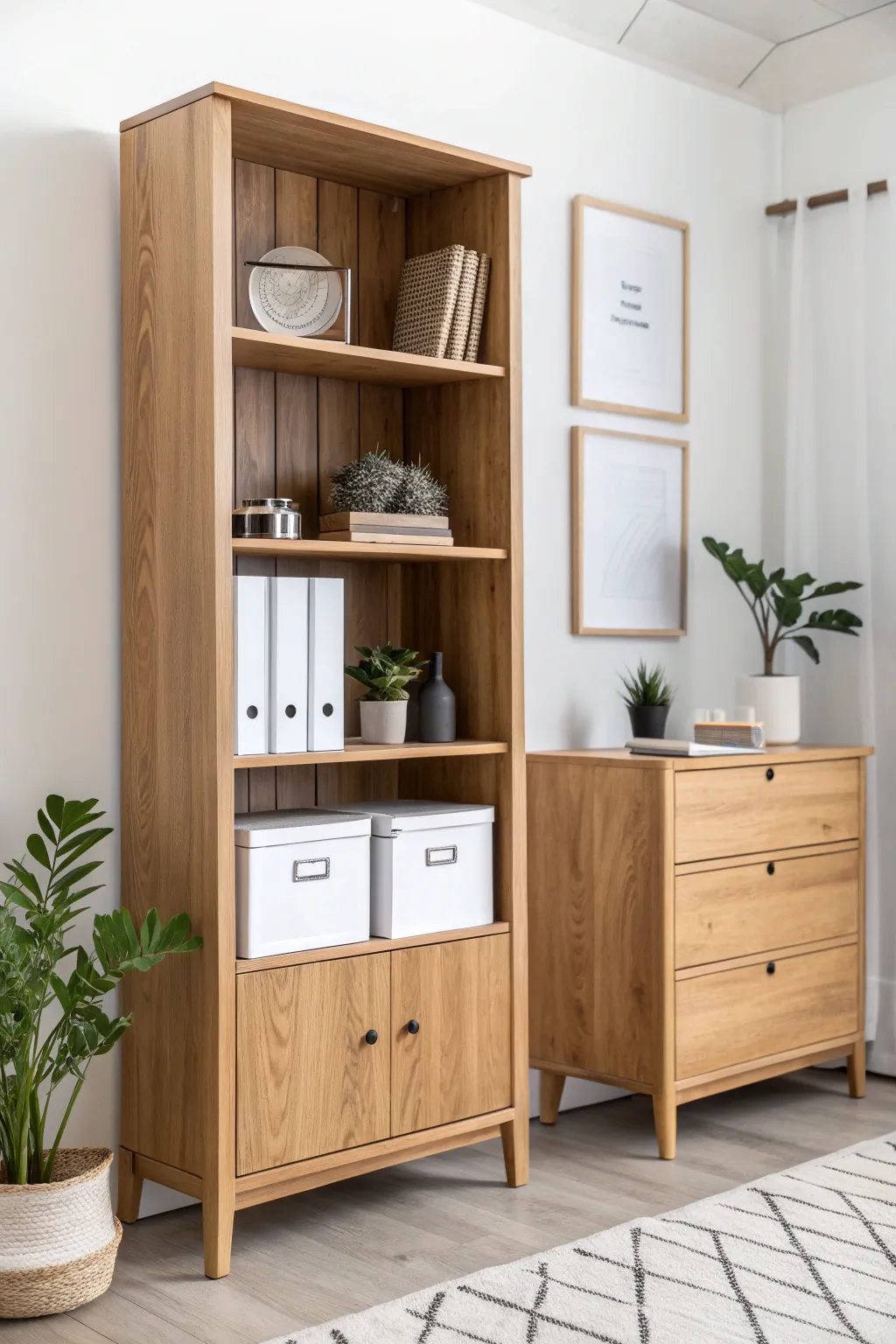 Elevate your space with sleek vertical storage for a clutter-free office.