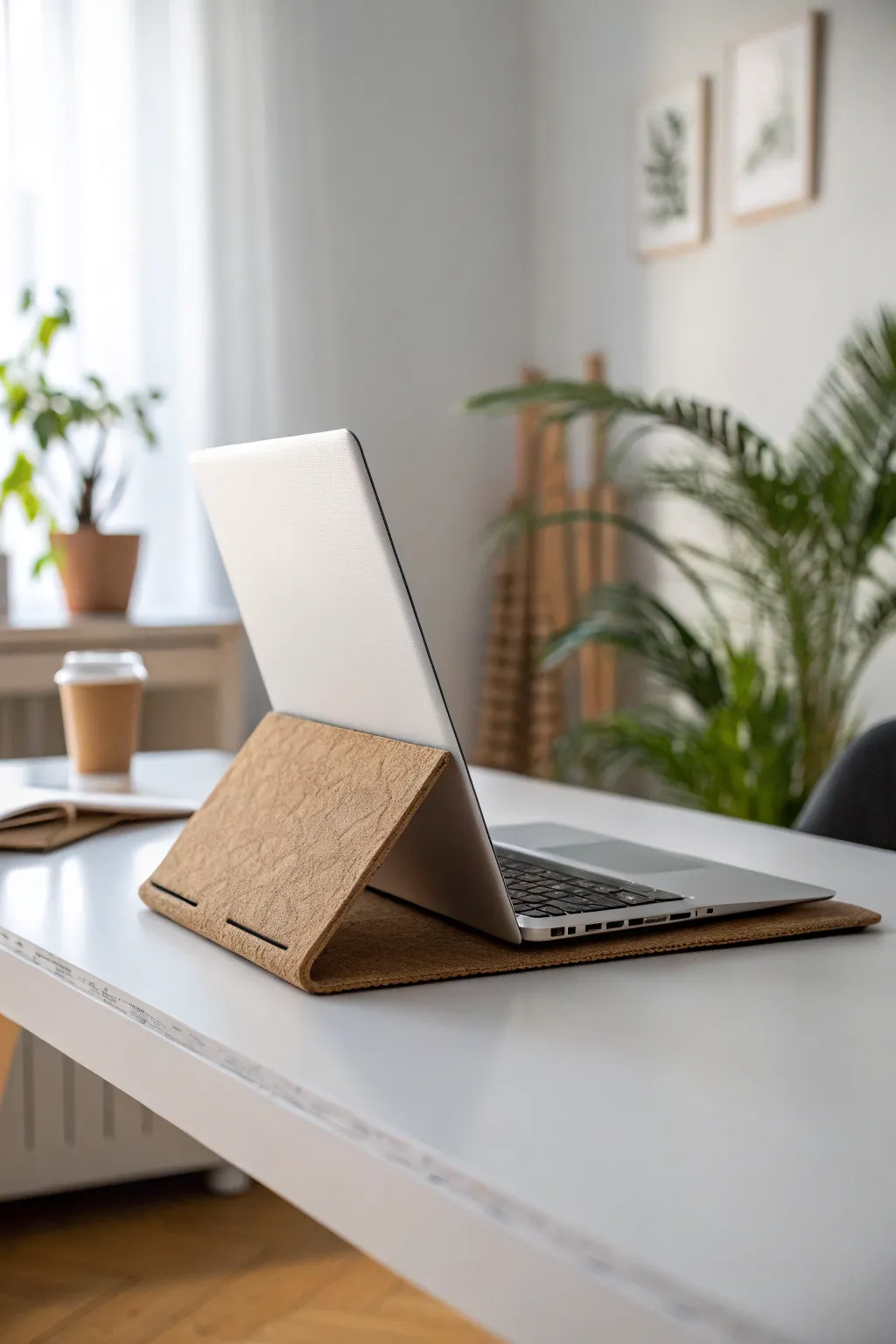 Elevate your workspace with a chic and eco-friendly cardboard laptop stand. #MinimalistCrafts #BohoElegance