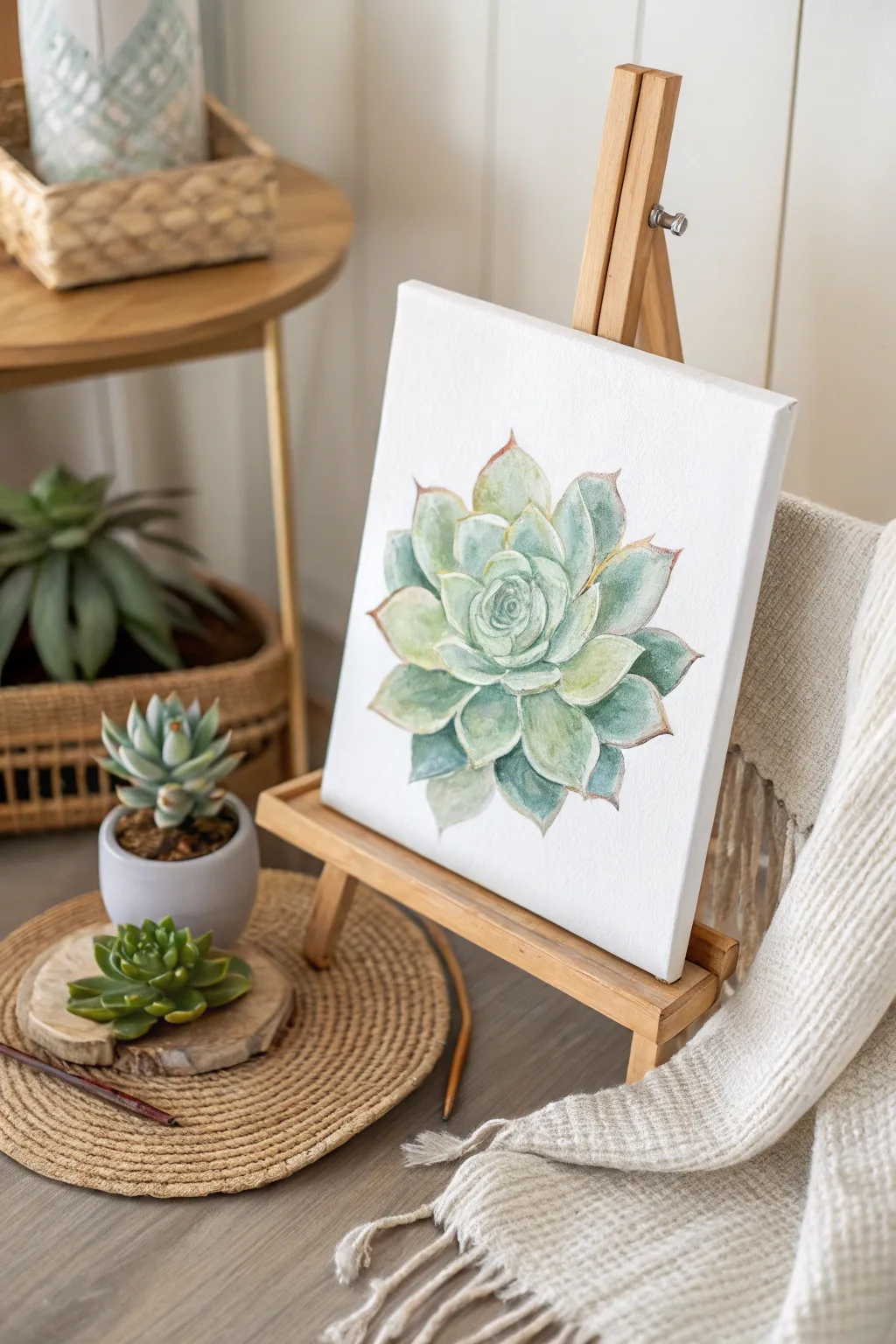 Embrace simplicity and greenery with this serene succulent painting, perfect for adding a touch of calm to your space.
