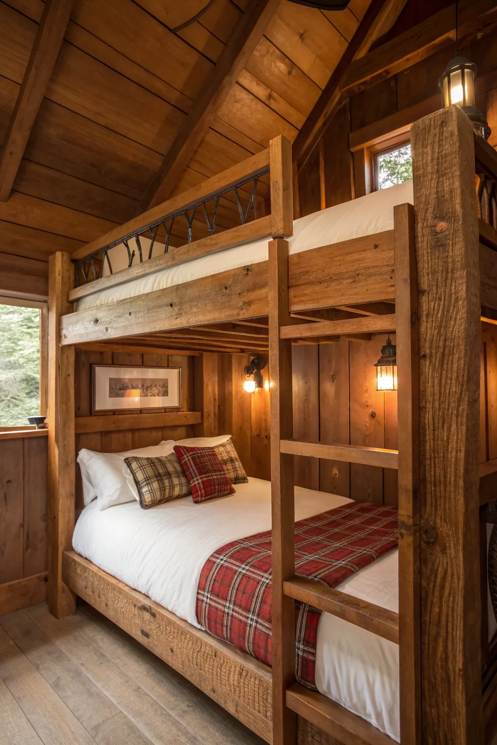 Elevate your treehouse experience with a handcrafted loft bed, where craftsmanship meets comfort.