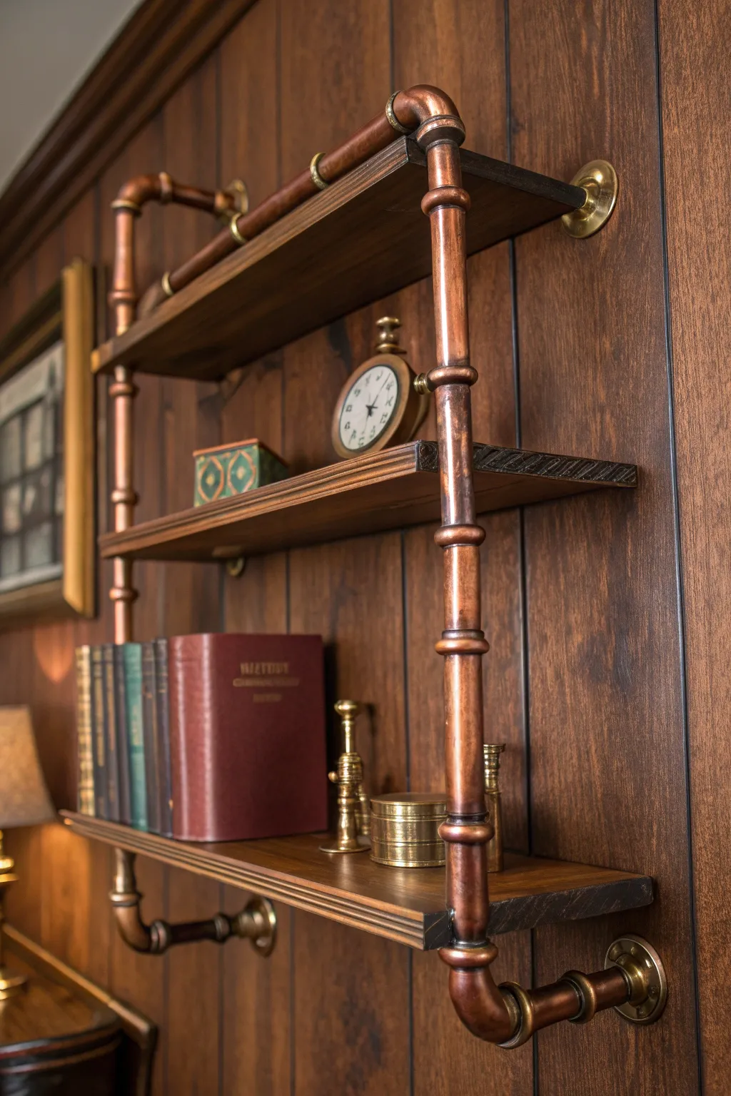 Elevate your space with the timeless elegance of copper pipe shelves, where craftsmanship meets style.