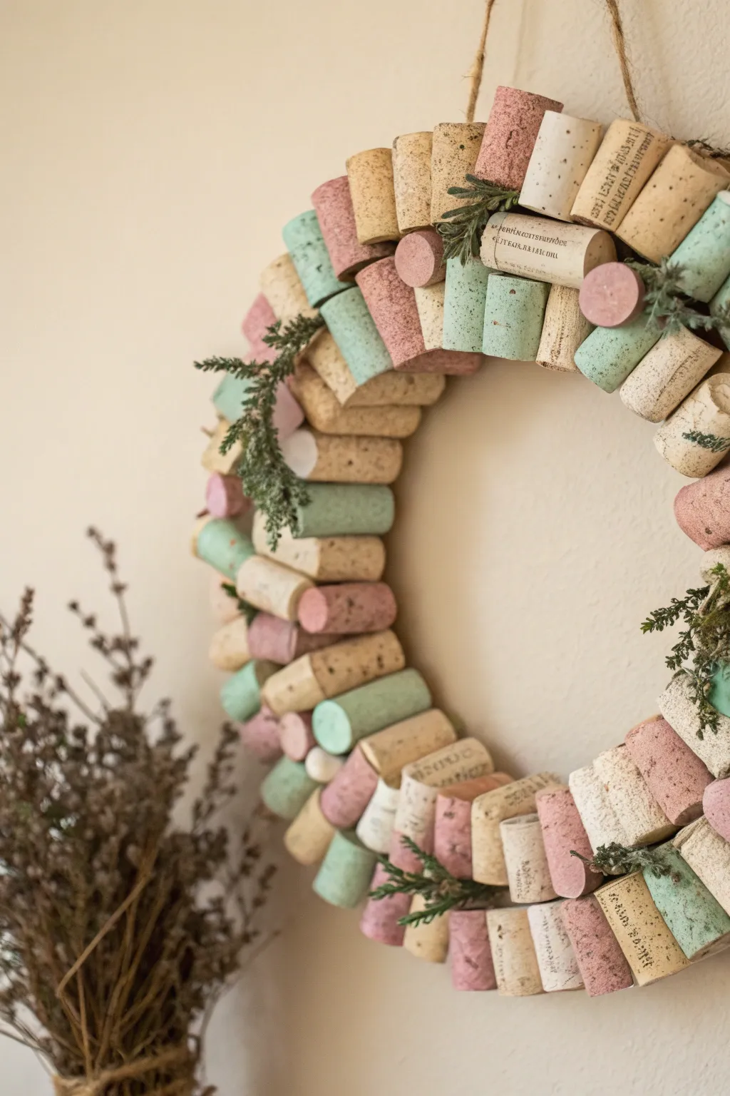 Elevate your decor with a playful and artistic cork wreath, blending minimalist charm with a touch of boho elegance.
