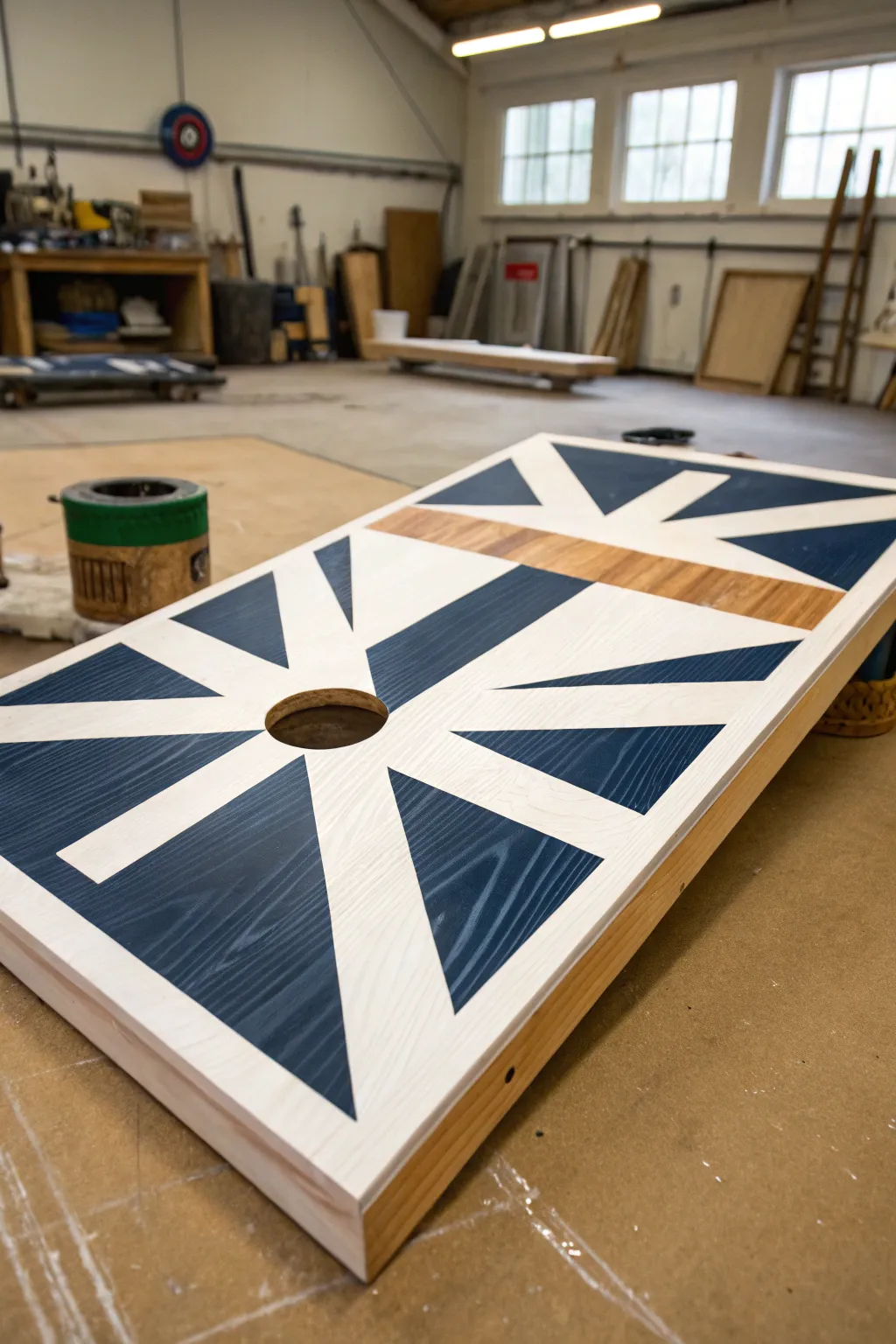Elevate your game with a cornhole board that boasts modern geometric elegance, perfect for the discerning craftsman.