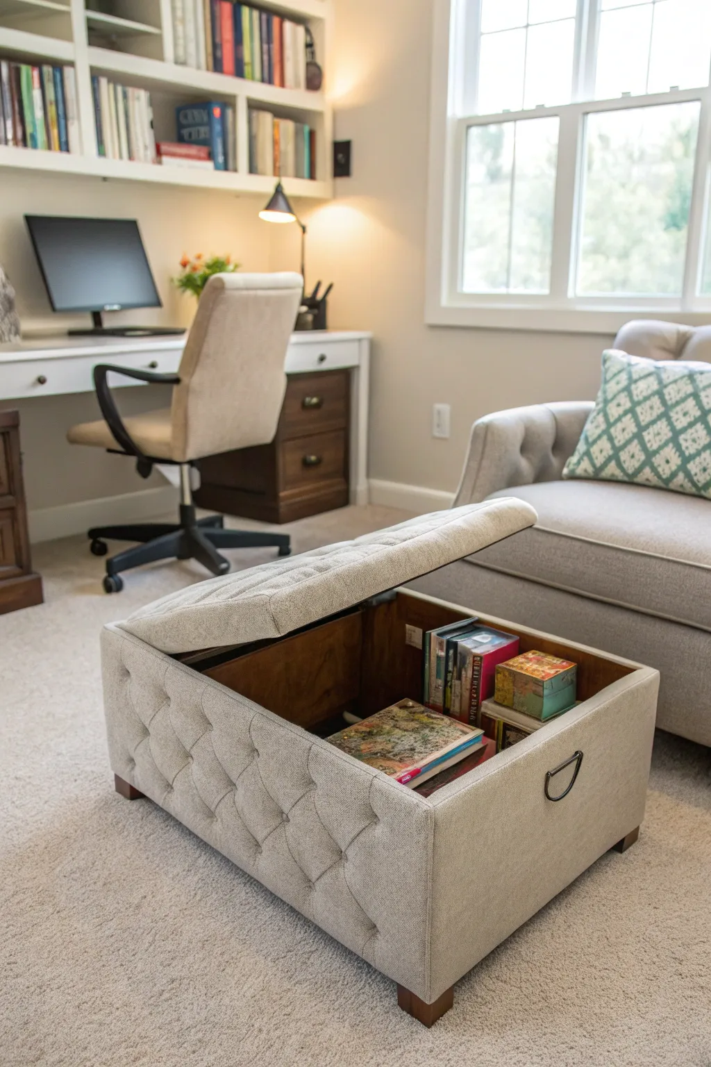 Add comfort and storage with a versatile ottoman.
