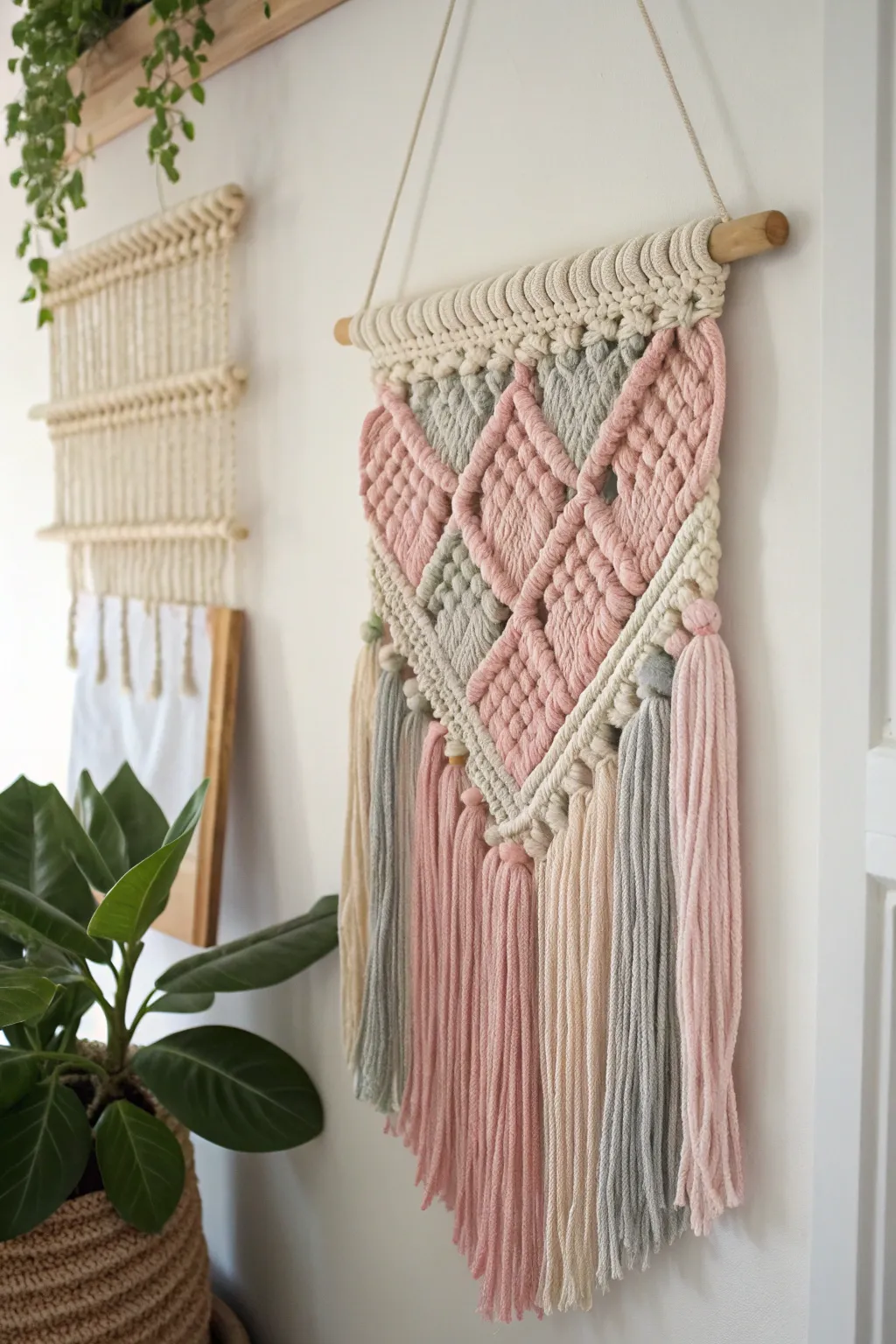 Add a touch of bohemian warmth with this exquisite woven wall hanging.