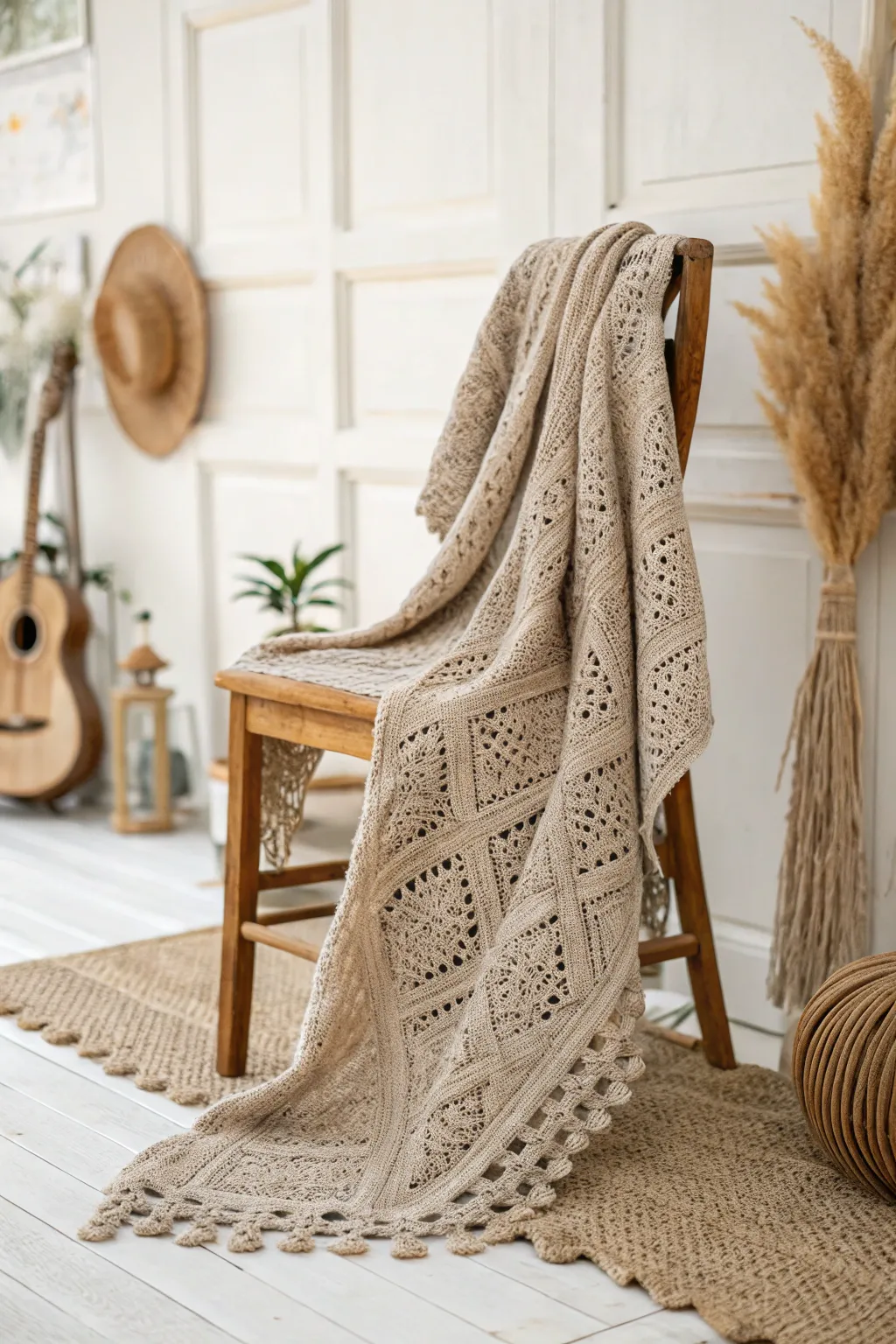 Experience the whisper of elegance with this handcrafted evening wrap, perfect for any special occasion.