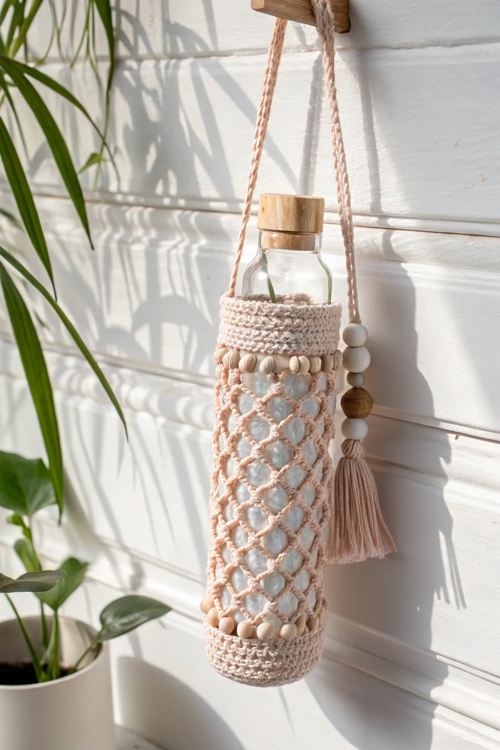 Embrace elegance on the go with this charming crochet water bottle holder, a perfect blend of style and practicality.