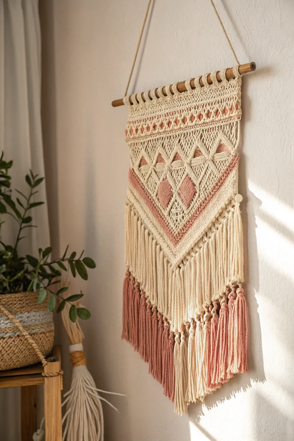 Add a touch of boho elegance to grandma's space with this stunning handcrafted wall hanging.