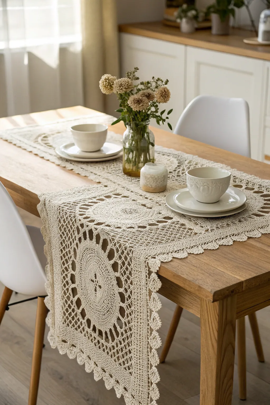 Elevate your dining experience with a touch of handcrafted elegance. Discover the charm of a lacy crochet table runner.