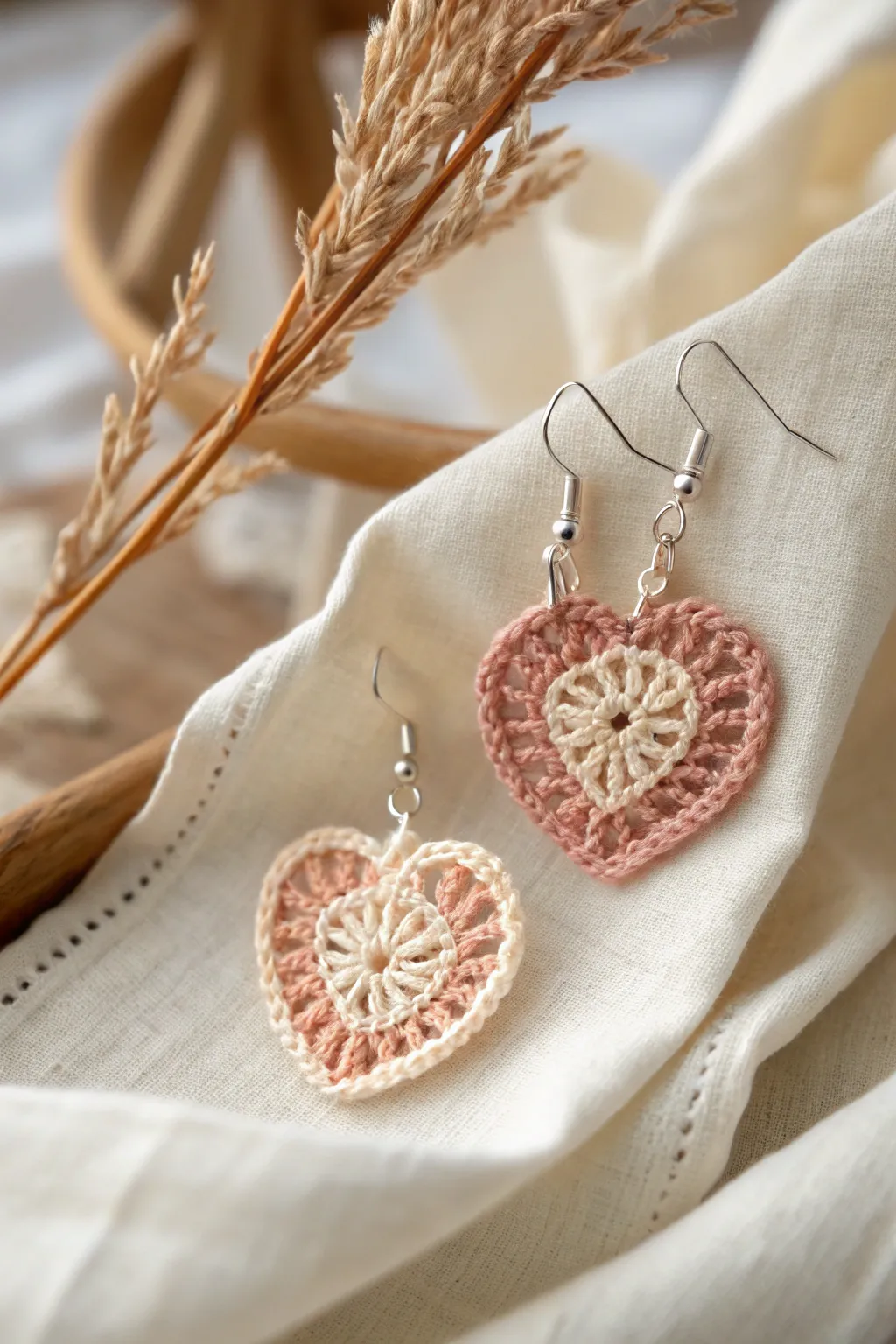 Handmade with love: Elevate your Valentine's Day look with these charming crochet heart earrings.