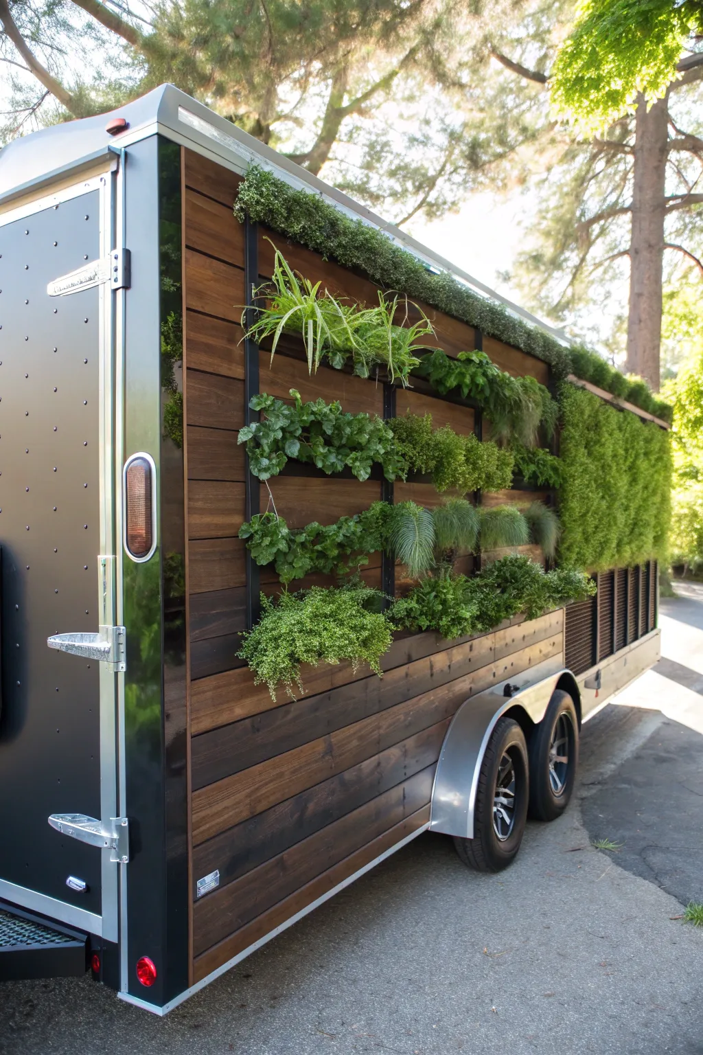 Transform your trailer into a mobile paradise with stunning vertical garden panels.