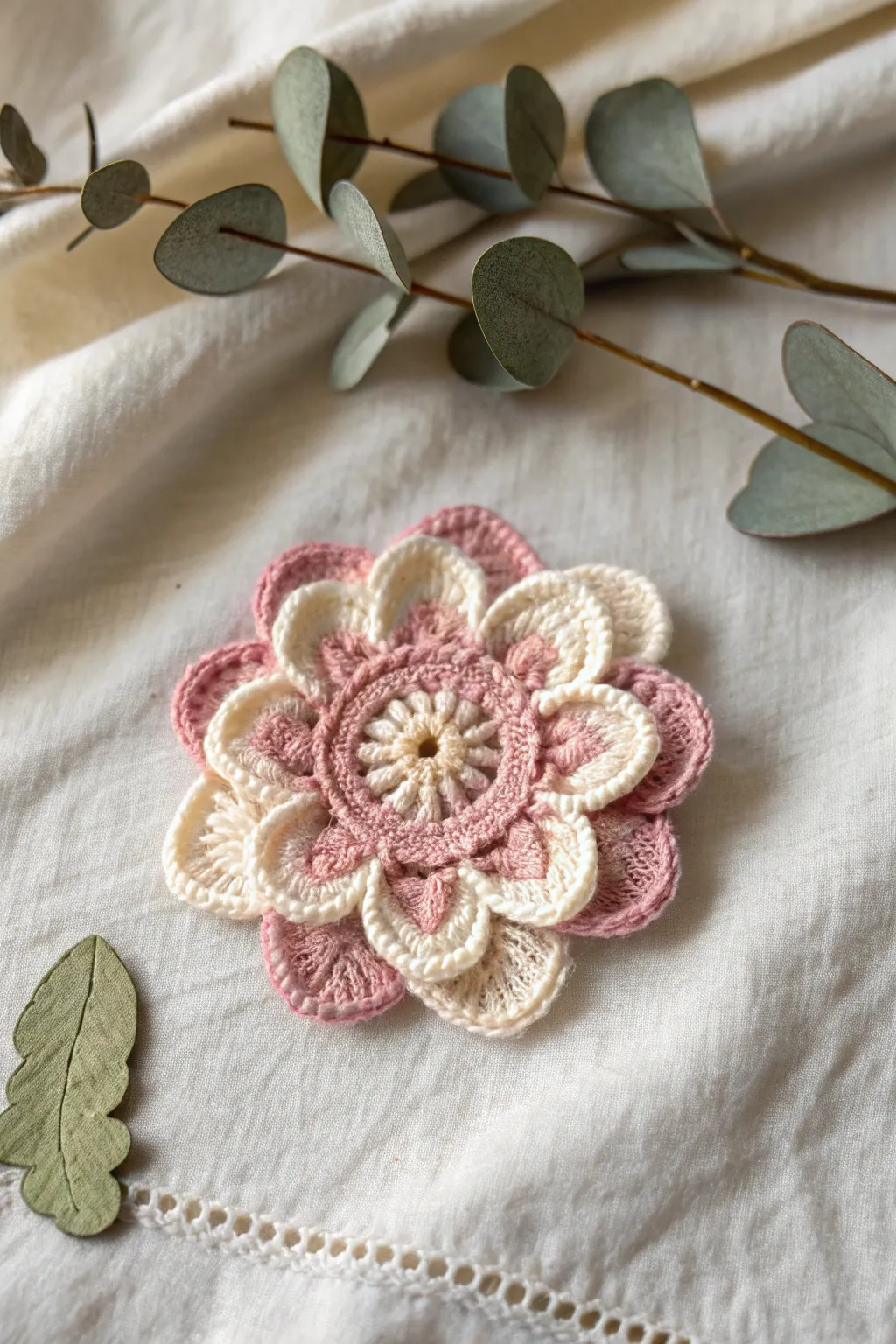 Add a hint of spring to your accessories with these charming crochet flower appliqués.