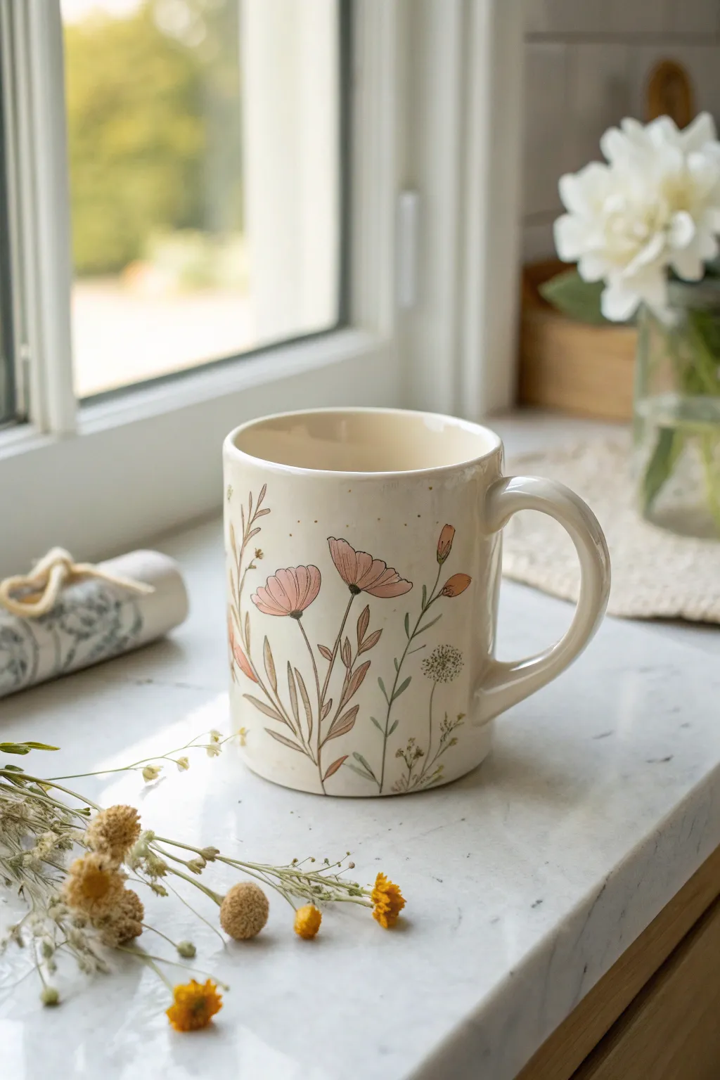 Add a personal touch to your mornings with a hand-painted mug that embodies elegance and creativity.