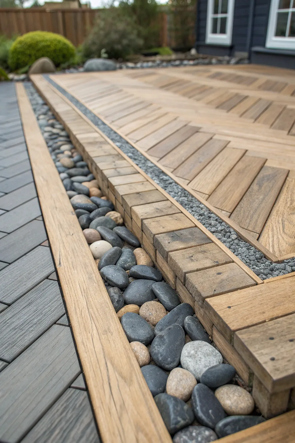 Elevate your outdoor space with a herringbone stone border: A masterpiece of craftsmanship.