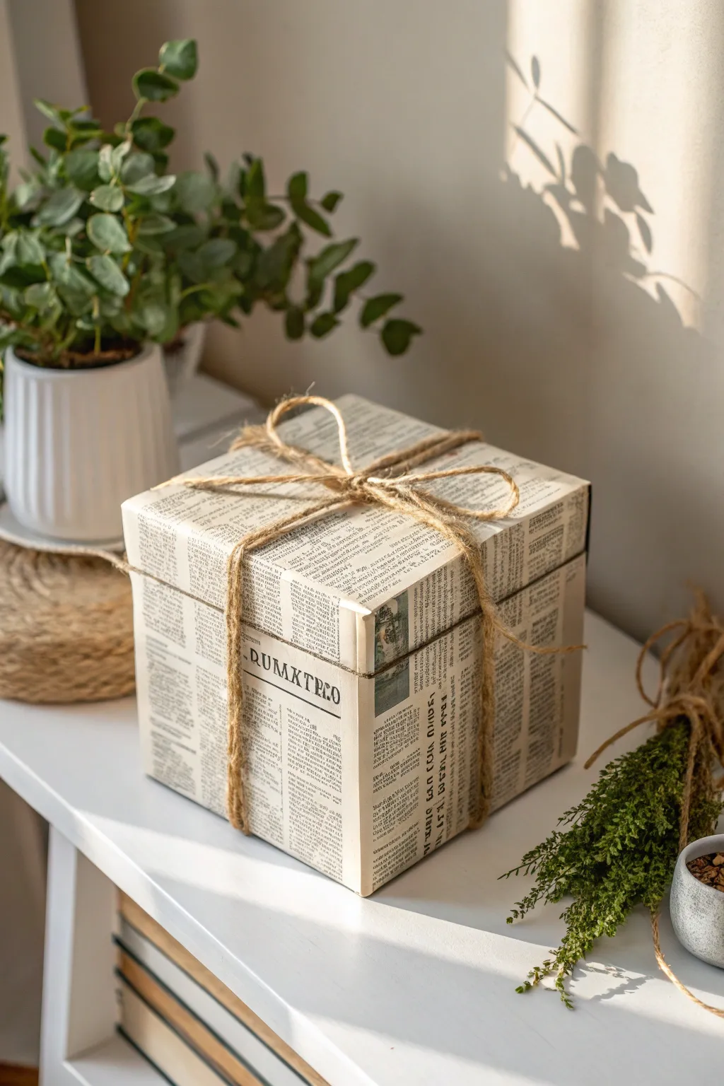 Transform old into gold: Discover the art of upcycling with this charming newspaper and twine box.