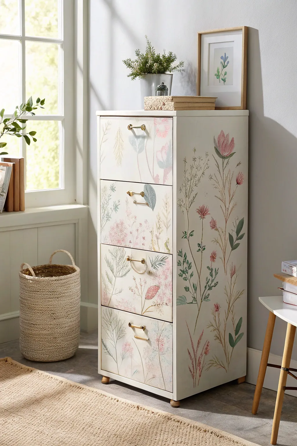 Bring a touch of nature and artistry to your office with a beautifully decoupaged filing cabinet.
