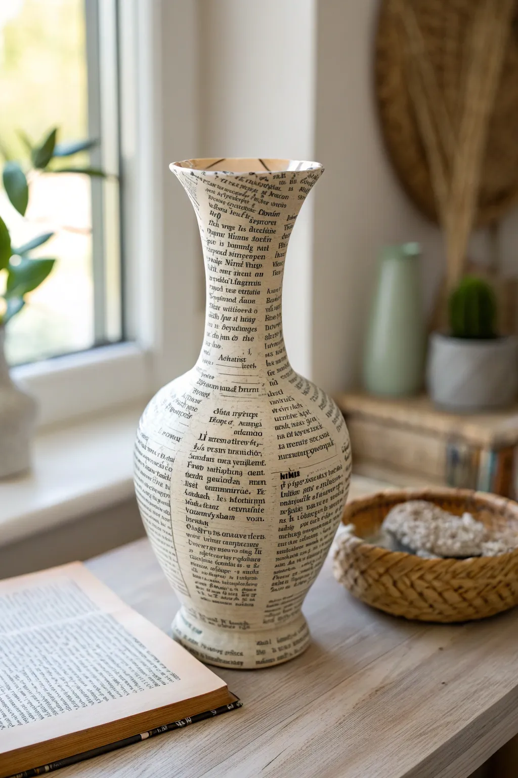 Literary elegance meets minimalist design—transform your space with a book page decoupage vase.