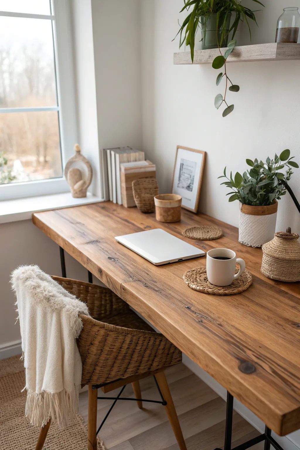 Embrace the warmth and elegance of a butcher block countertop for a timeless crafting space.