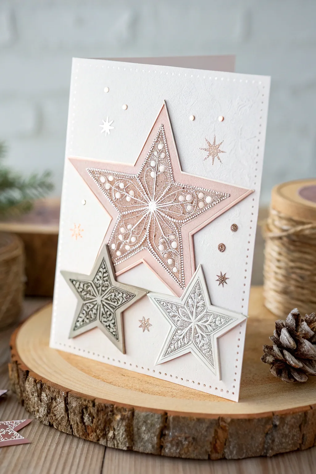 Capture the magic of a starry night with shimmering die-cut stars on your Christmas card.