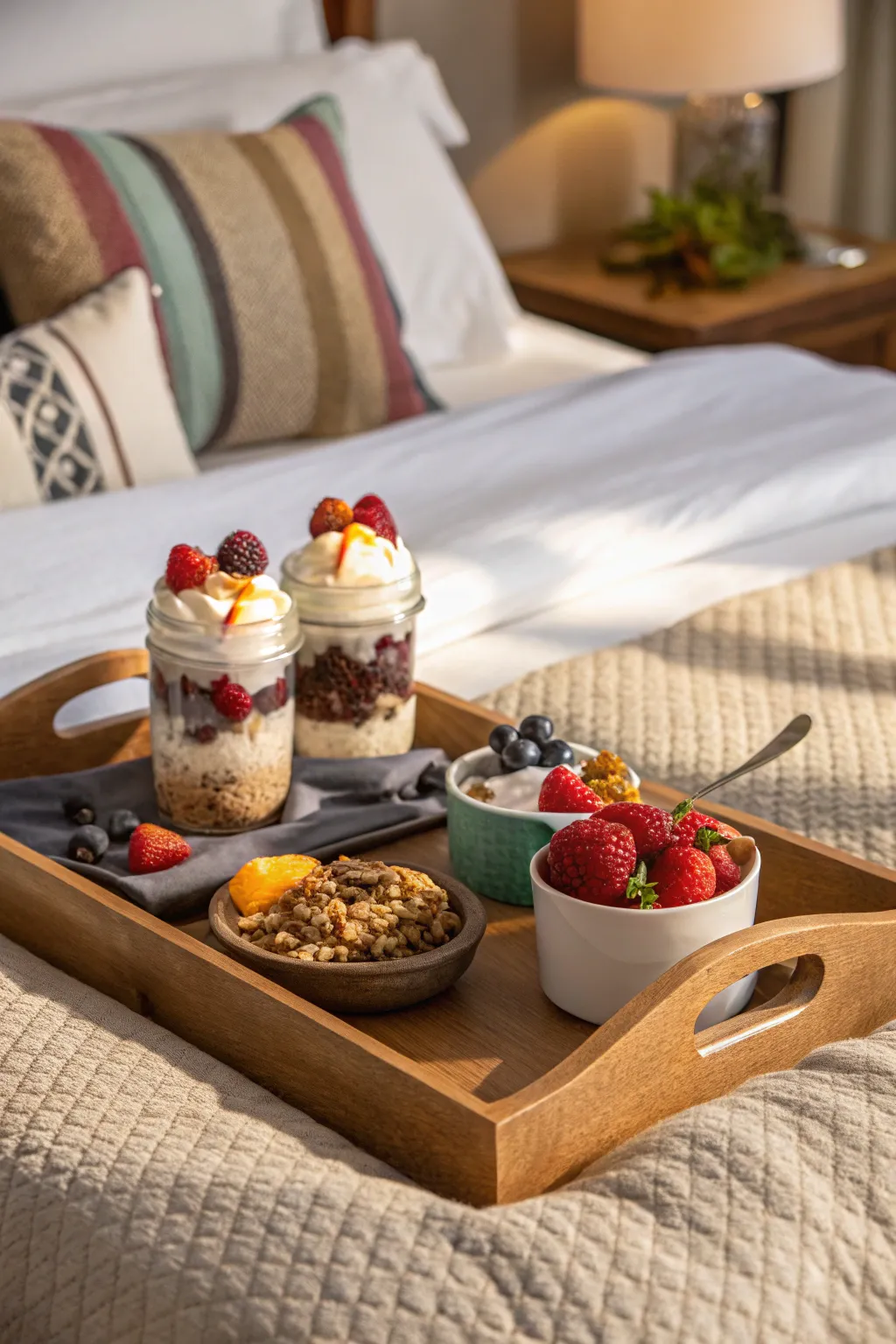 A DIY dessert bar adds a sweet finish to your dinner in bed.