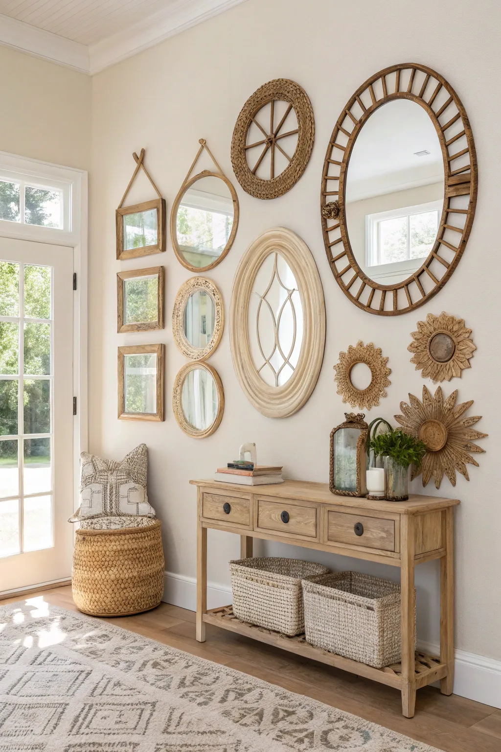 Transform your bedroom with a chic mirror gallery that reflects light and style. 🪞✨ #ScandiBoho #DIYDecor