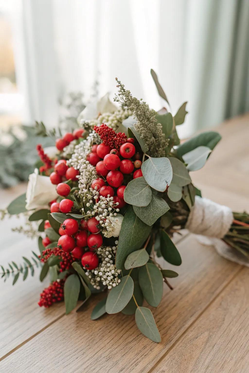Add a pop of whimsy with vibrant berries in your bridal bouquet for a touch of natural beauty.