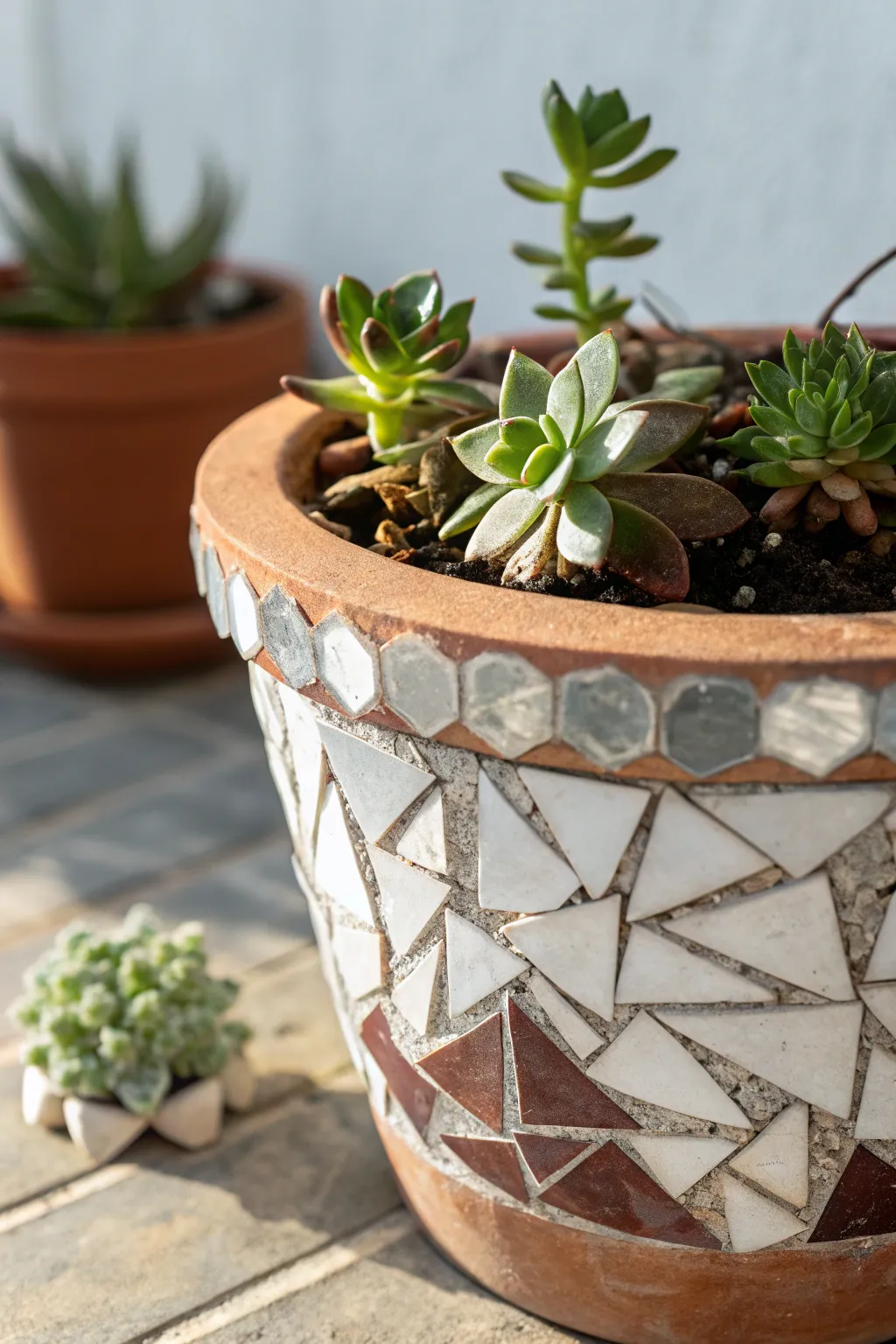 Add a touch of sparkle to your space with reflective planters that bring chic elegance to your greenery.