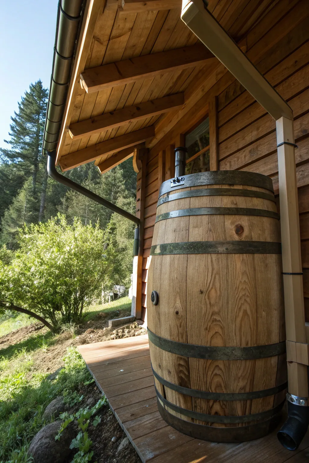 Embrace sustainability with style: Craftsmanship meets nature in this elegant rainwater harvesting system.
