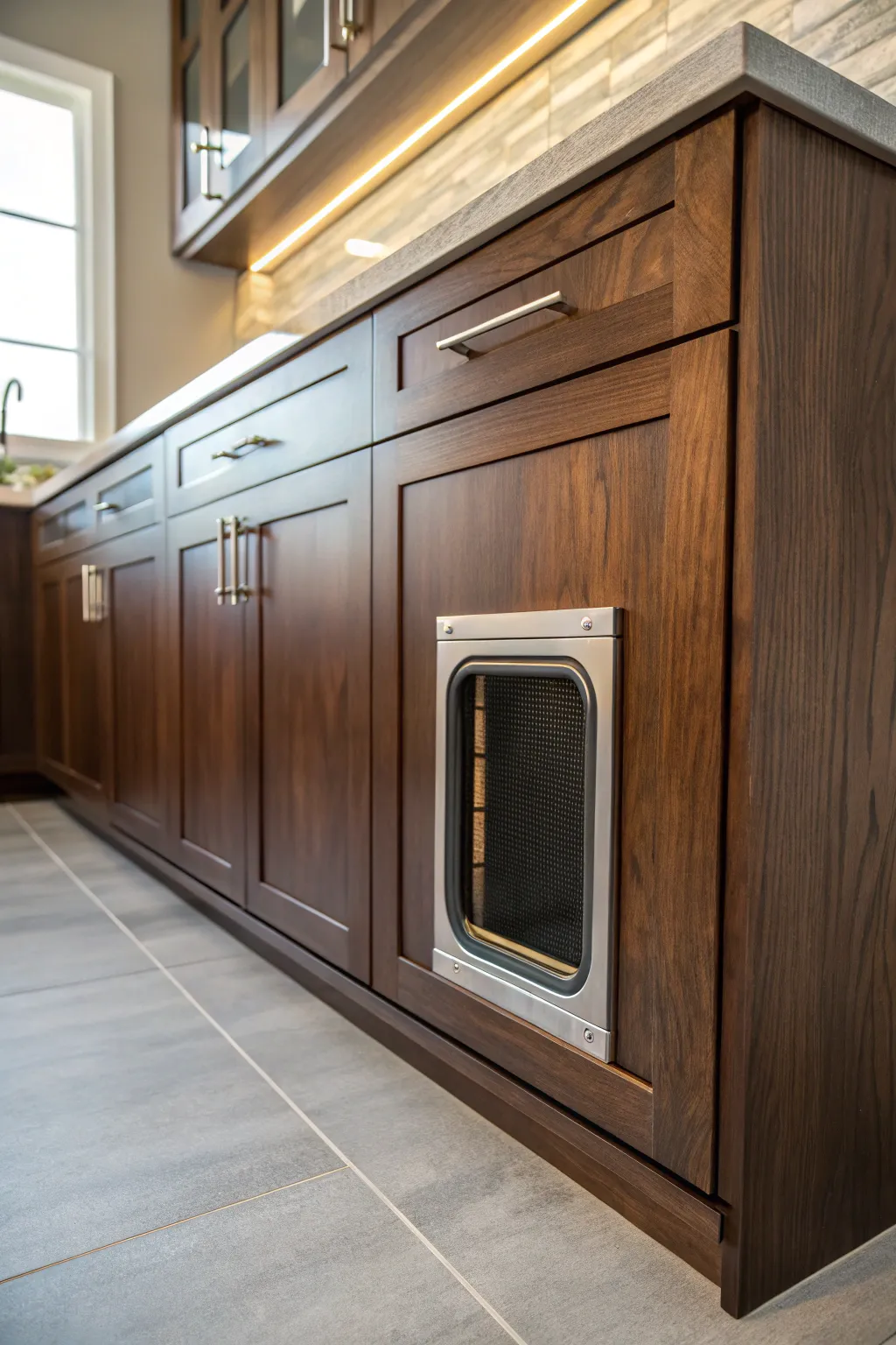 Elevate your kitchen's functionality with a discreet, handcrafted cat door—where style meets practicality.