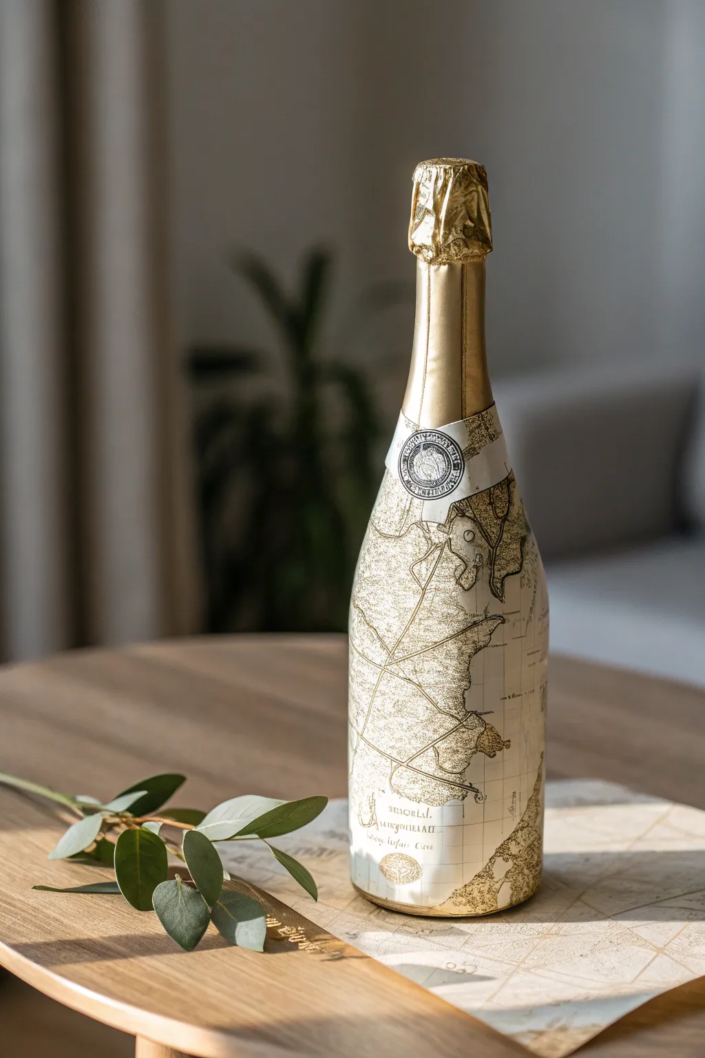 Transform your champagne bottle into a stunning centerpiece with vintage map decoupage. Perfect for adding a touch of elegance to any occasion!