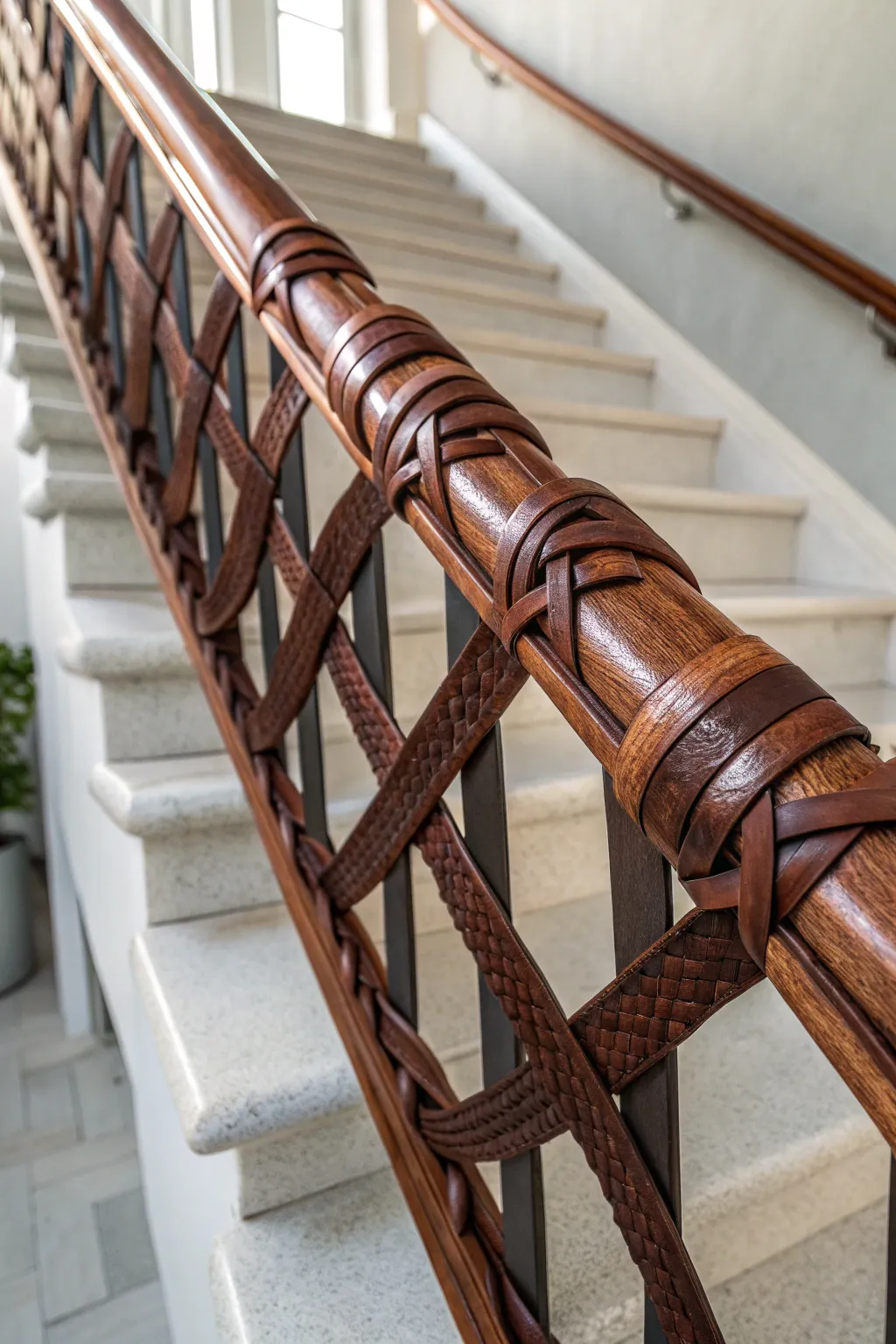 Elevate your space with the warmth of woven leather railing.