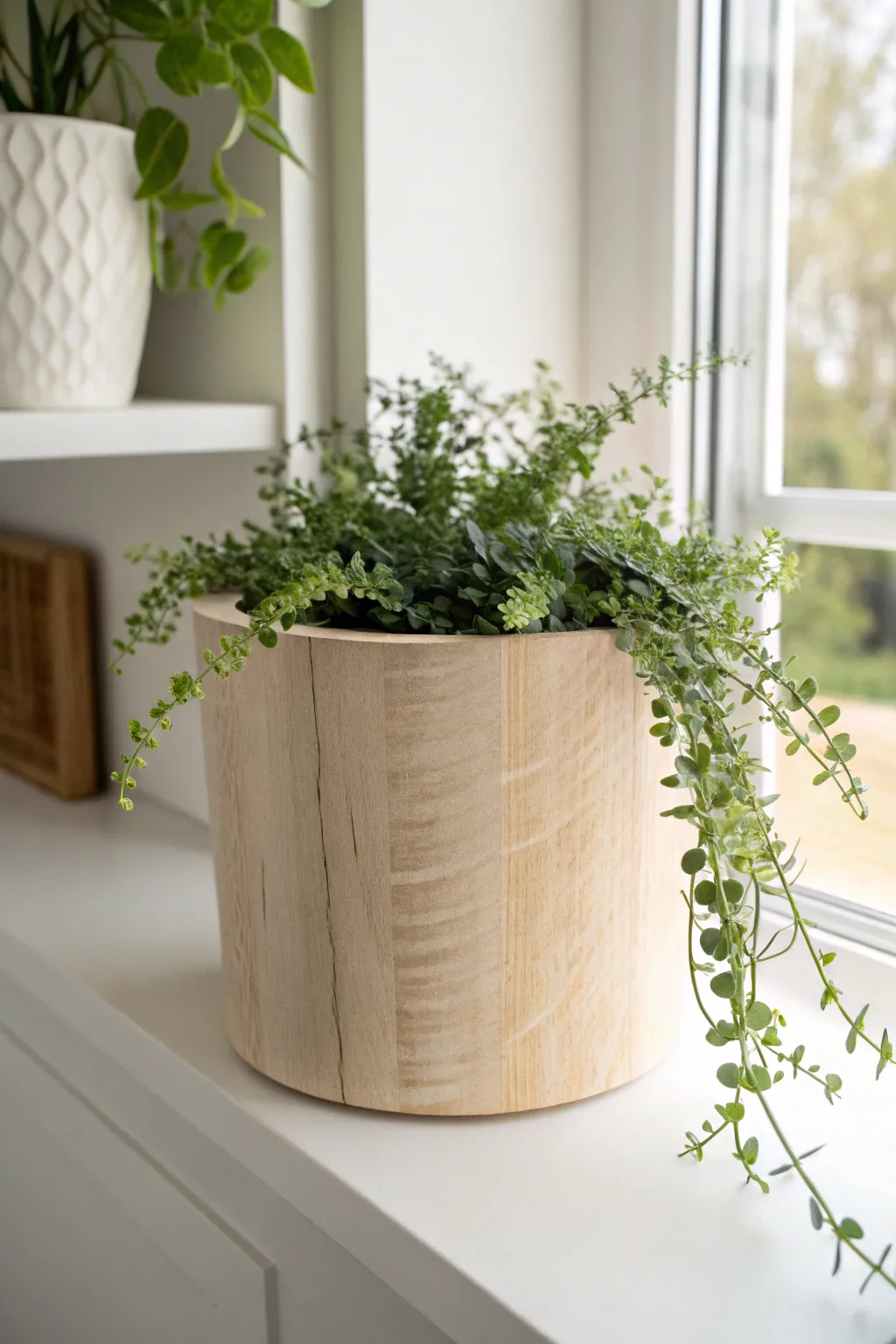 Bring the tranquility of nature into your classroom with this minimalist wooden planter and lush greenery.