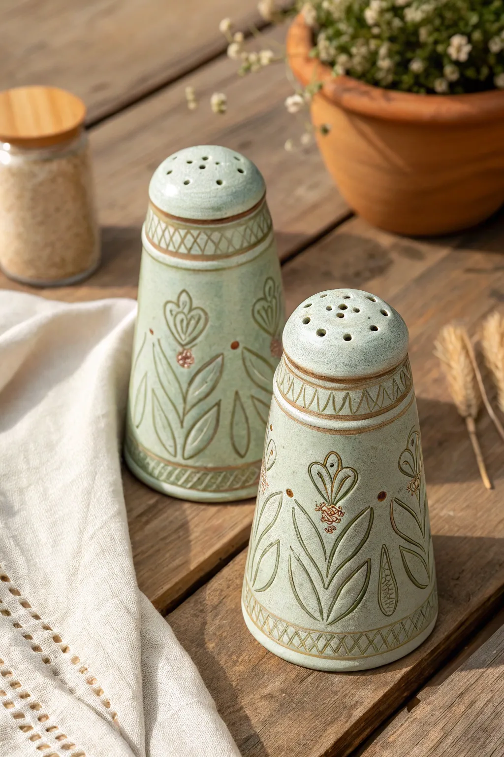 Elevate your dining experience with these vintage-inspired clay shakers, where minimalist design meets timeless elegance.