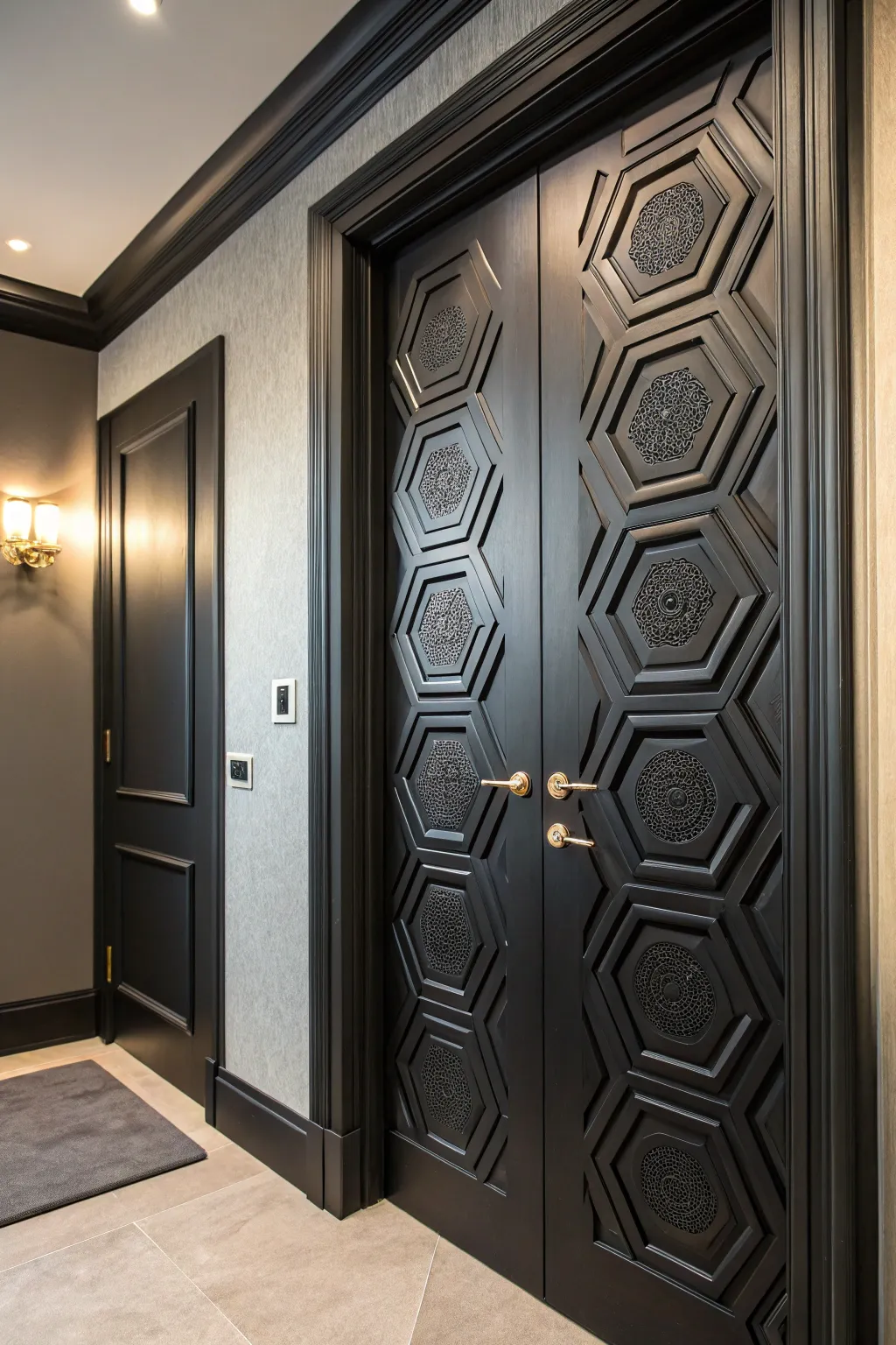 Transform your space with stunning geometric molding: A modern twist on closet doors.