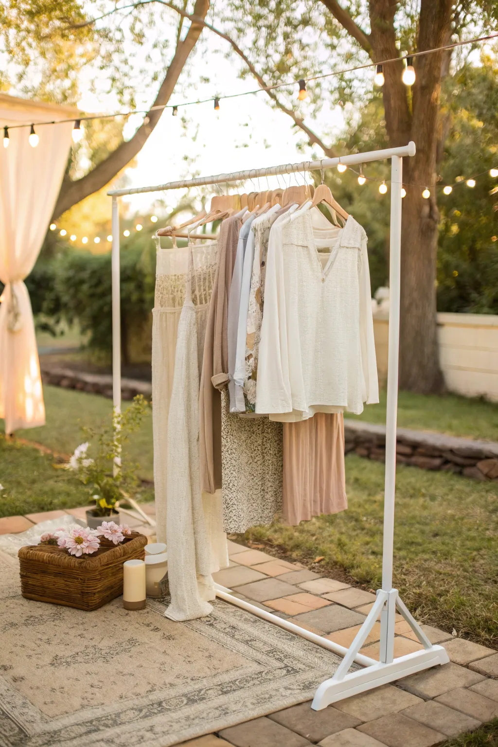 Elevate your yard sale with this chic DIY clothes rack! 🌿✨ #ScandiBoho #YardSaleInspo